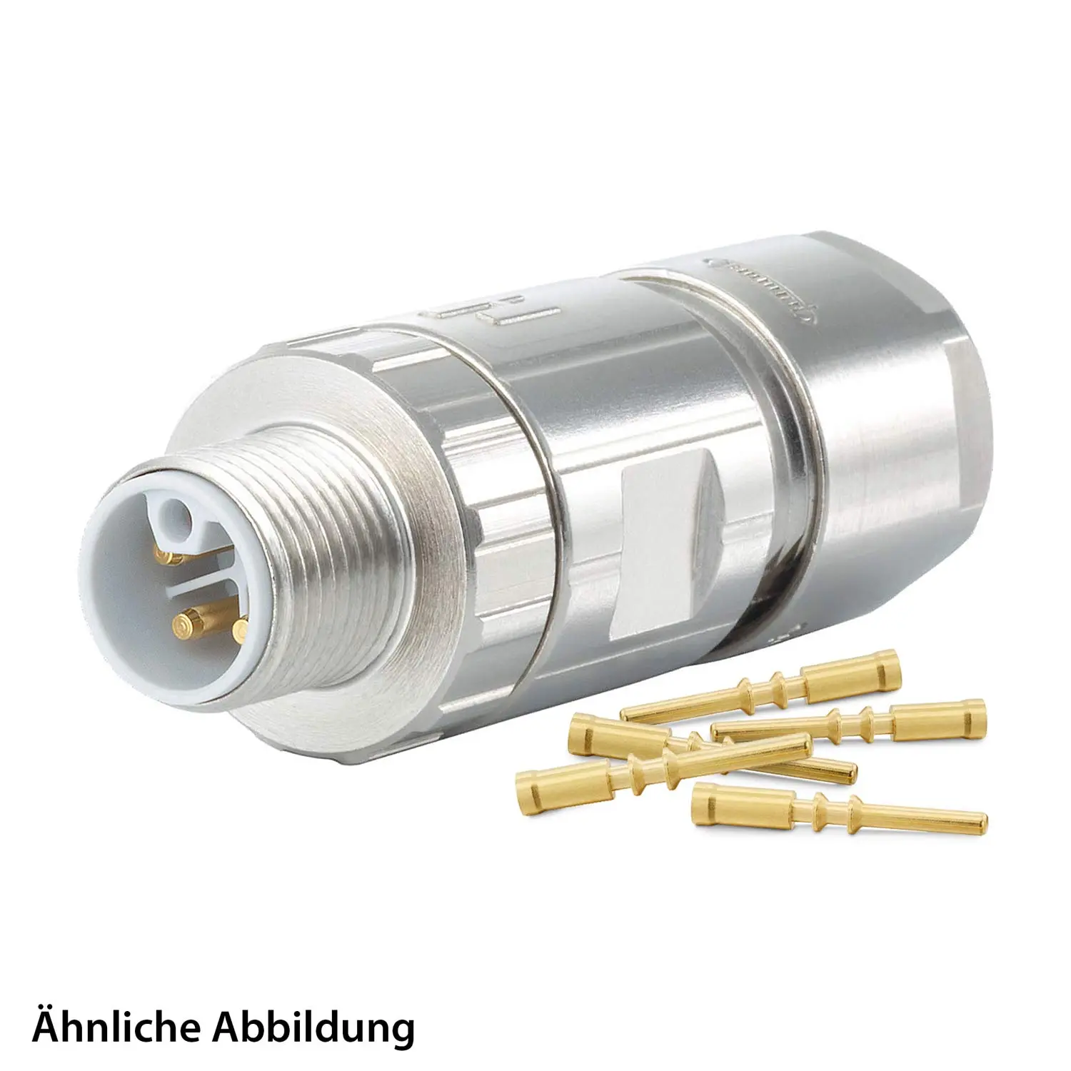 Produktfoto 1 von 799910049K HUMMEL SET inkl. Kontakte M12 Power Kupplungssteckverbinder, Crimpeinsatz gerade L-kodiert Polzahl 4+PE, Stift / PE-Buchse Kabelabgang gerade, Klemmbereich 8,0mm - 11,0mm