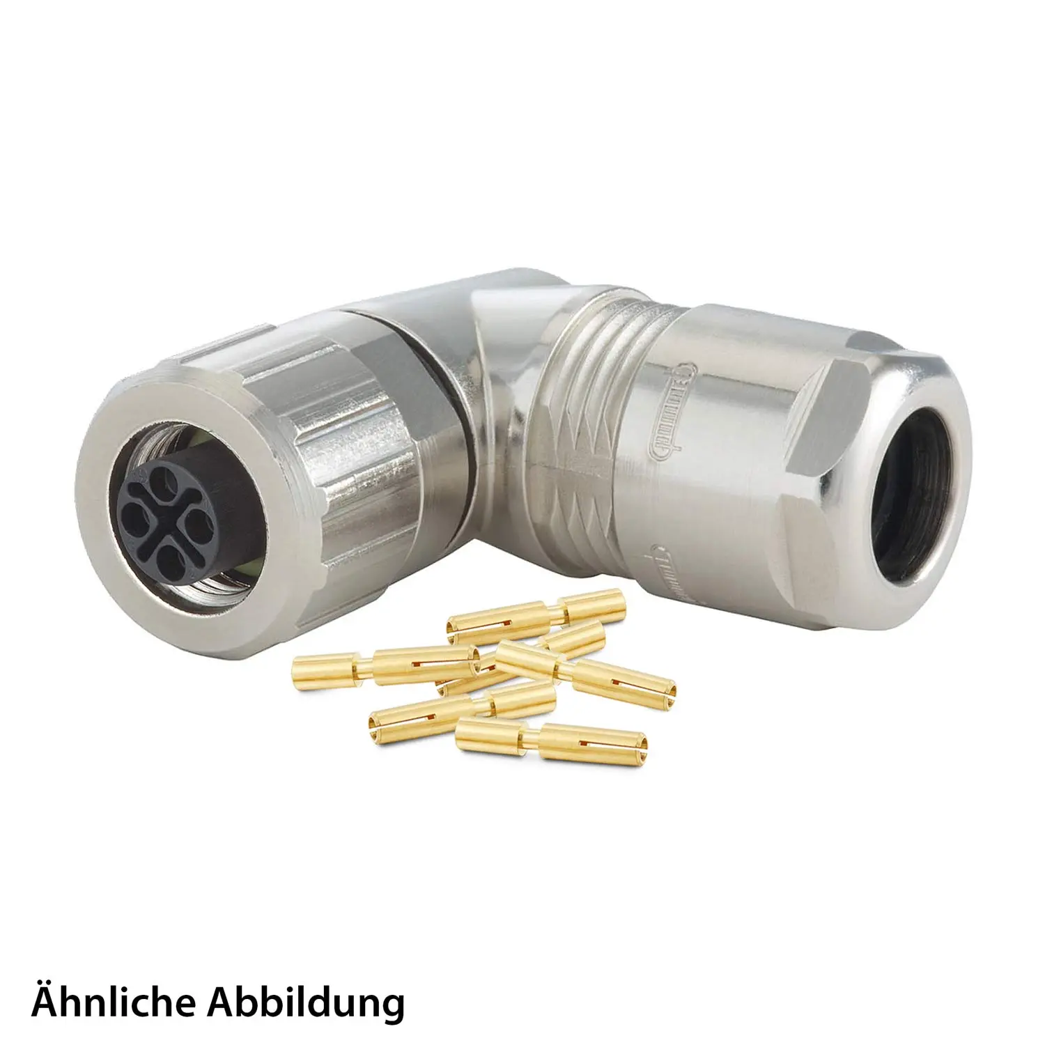 Produktfoto 1 von 799910076K HUMMEL SET inkl. Kontakte M12 Power Kabelsteckverbinder, Schraubeinsatz gewinkelt S-kodiert Polzahl 3+PE, Buchse Kabelabgang seitlich, Klemmbereich 3,0mm - 6,0mm