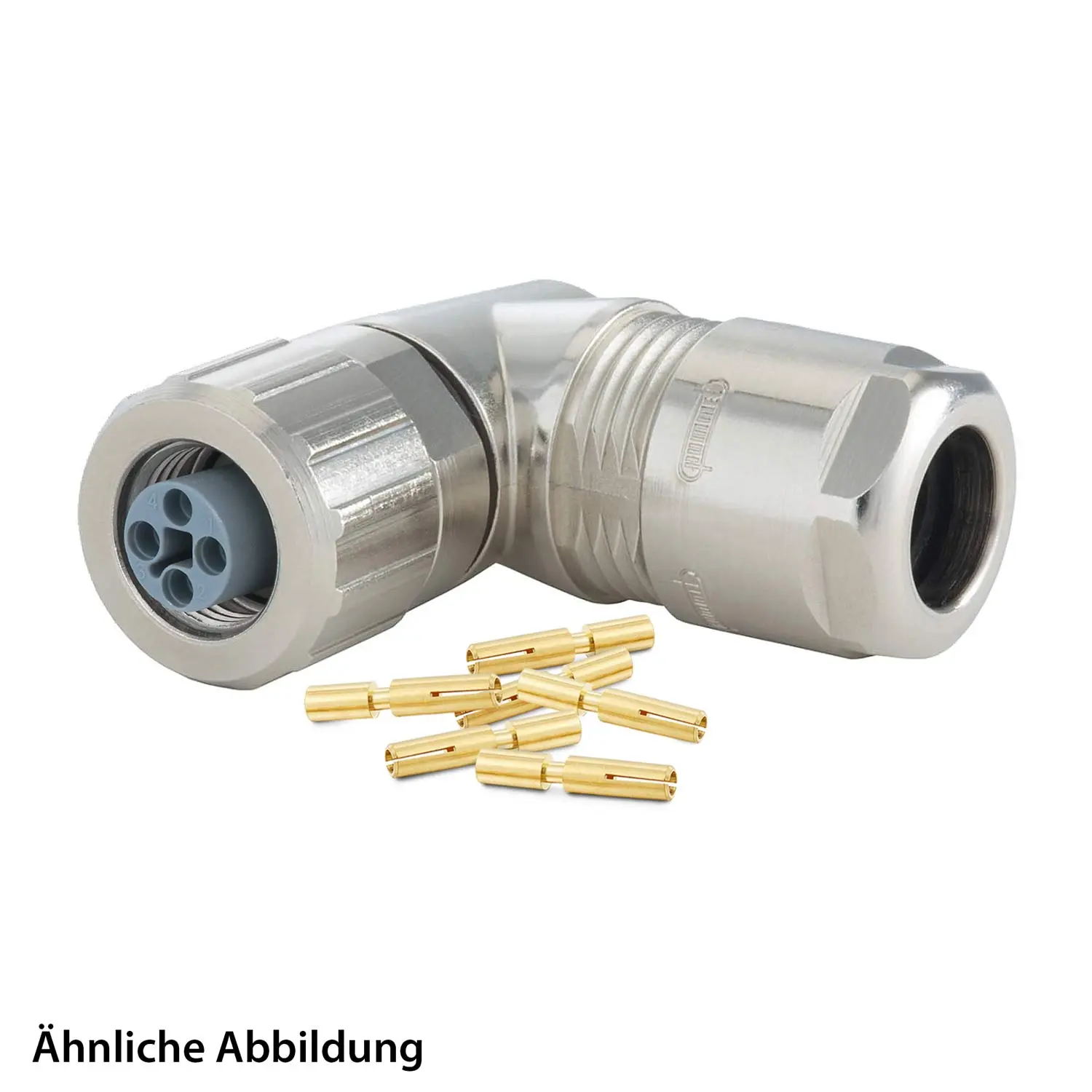 Produktfoto 1 von 799910079K HUMMEL SET inkl. Kontakte M12 Power Kabelsteckverbinder, Schraubeinsatz gewinkelt T-kodiert Polzahl 4-pol., Buchse Kabelabgang seitlich, Klemmbereich 5,0mm - 9,0mm