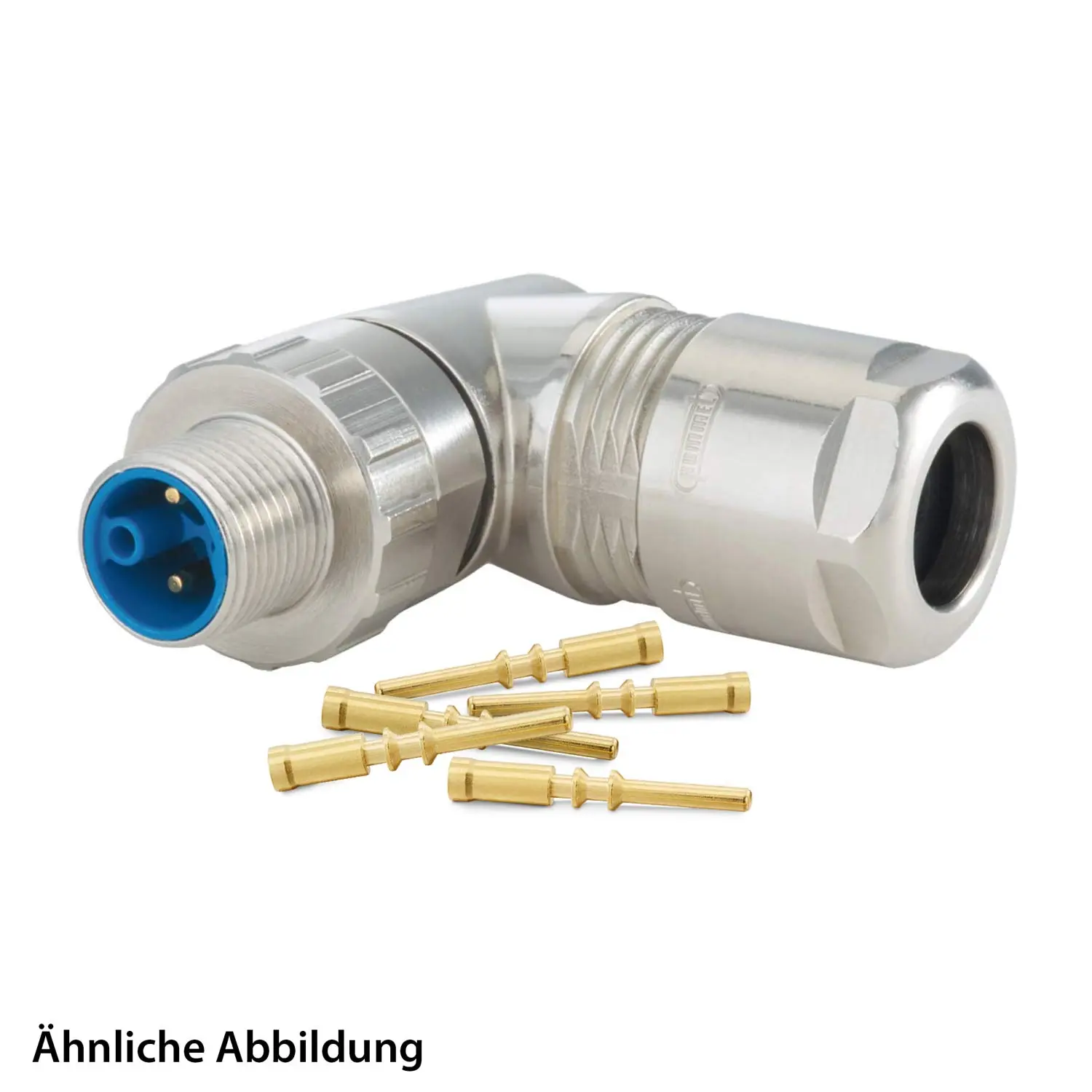 Produktfoto 1 von 799910084K HUMMEL SET inkl. Kontakte M12 Power Kupplungssteckverbinder, Crimpeinsatz gewinkelt K-kodiert Polzahl 4+PE, Stift / PE-Buchse Kabelabgang seitlich, Klemmbereich 3,0mm - 6,0mm