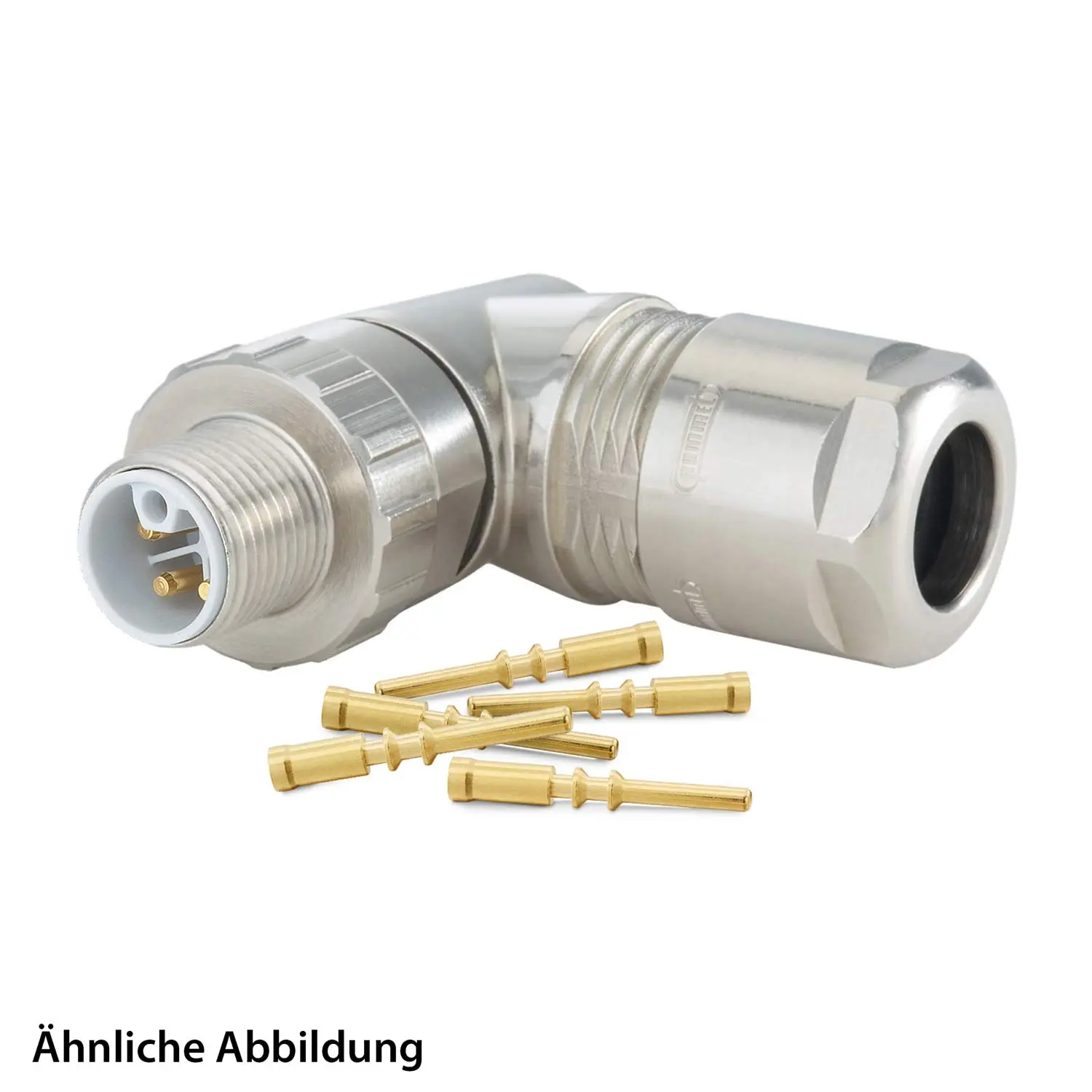 799910099K HUMMEL SET inkl. Kontakte M12 Power Kupplungssteckverbinder, Crimpeinsatz gewinkelt L-kodiert Polzahl 4+PE, Stift / PE-Buchse Kabelabgang seitlich, Klemmbereich 8,0mm - 11,0mm