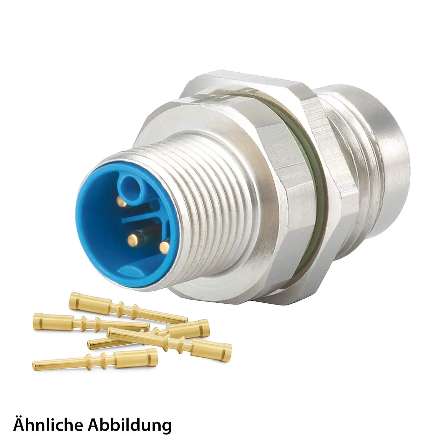 Produktfoto 1 von 799910121K HUMMEL SET inkl. Kontakte M12 Power Gerätesteckverbinder, Crimpeinsatz gerade K-kodiert Polzahl 4+PE, Stift / PE-Buchse, mit Gegenmutter Vorderwand