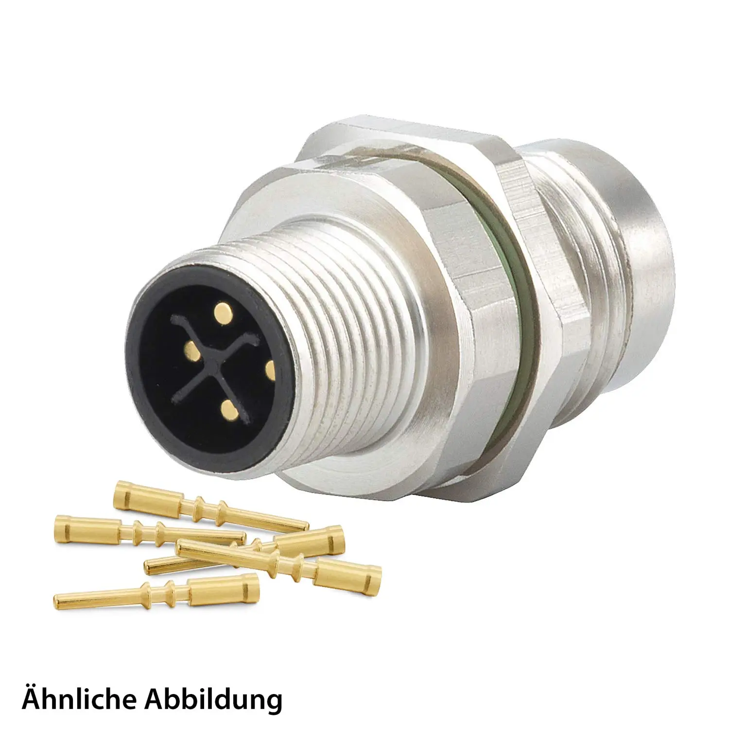 Produktfoto 1 von 799910128K HUMMEL SET inkl. Kontakte M12 Power Gerätesteckverbinder, Crimpeinsatz gerade K-kodiert Polzahl 4+PE, Stift / PE-Buchse, mit Gegenmutter Vorderwand