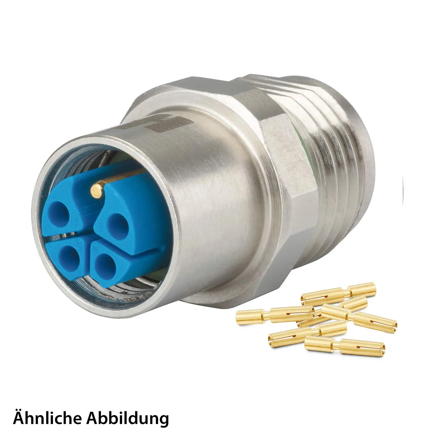 Produktfoto 1 von 799910148K HUMMEL SET inkl. Kontakte M12 Power Gerätesteckverbinder, Crimpeinsatz gerade K-kodiert Polzahl 4+PE, Buchse / PE-Stift mit Gegenmutter Vorderwand