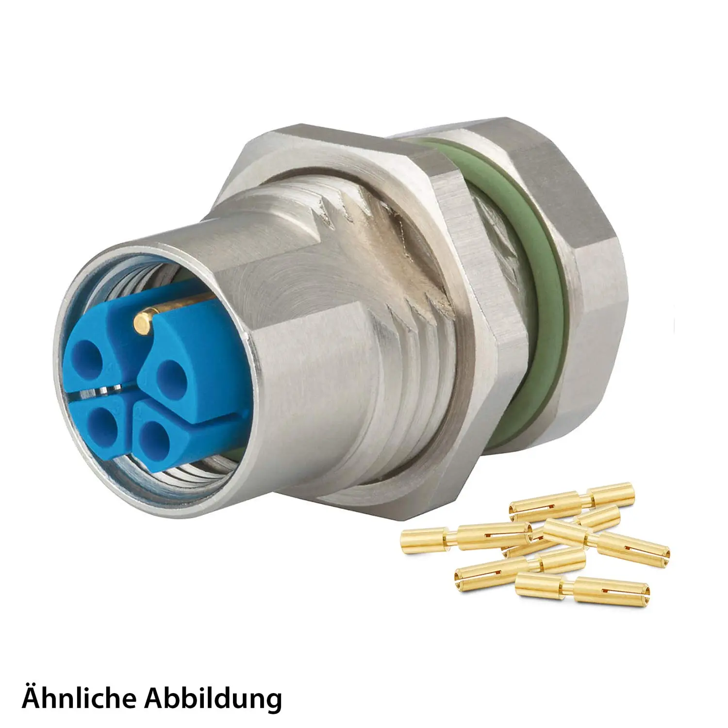 Produktfoto 1 von 799910170K HUMMEL SET inkl. Kontakte M12 Power Gerätesteckverbinder, Crimpeinsatz gerade K-kodiert Polzahl 4+PE, Buchse / PE-Stift Hinterwand