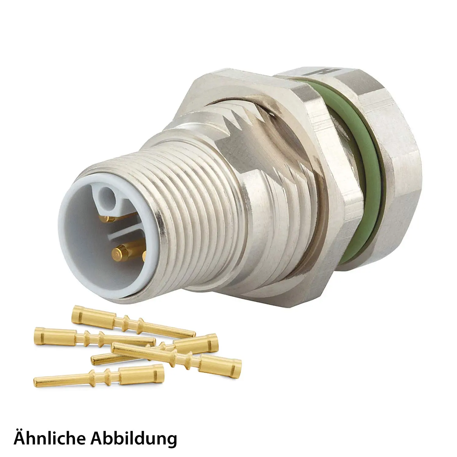 Produktfoto 1 von 799910167K HUMMEL SET inkl. Kontakte M12 Power Gerätesteckverbinder, Crimpeinsatz gerade L-kodiert Polzahl 4+PE, Stift / PE-Buchse Hinterwand