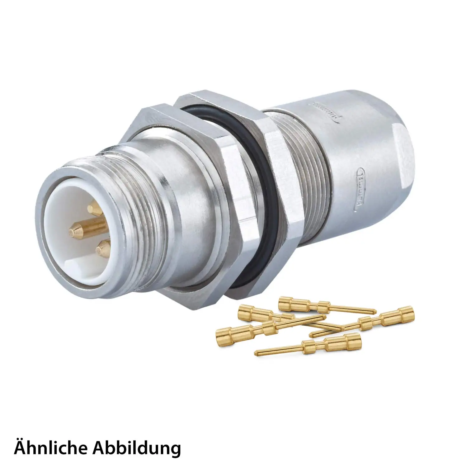 799910610K HUMMEL SET inkl. Kontakte M16 Wanddurchführung Kupplung, Crimpein. gerade Polzahl 3-pol., Stift mit Gegenmutter Hinterwand, Kabelabgang gerade, Klemmbereich 2,0mm - 7,0mm