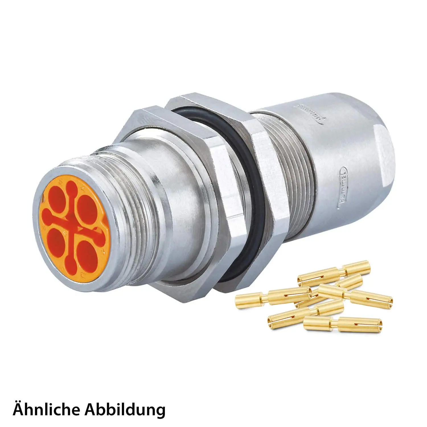 Produktfoto 1 von 799910619K HUMMEL SET inkl. Kontakte M16 Wanddurchführung Kupplung, Crimpein. gerade Polzahl 3+4+PE, Buchse mit Gegenmutter Hinterwand, Kabelabgang gerade, Klemmbereich 2,0mm - 7,0mm