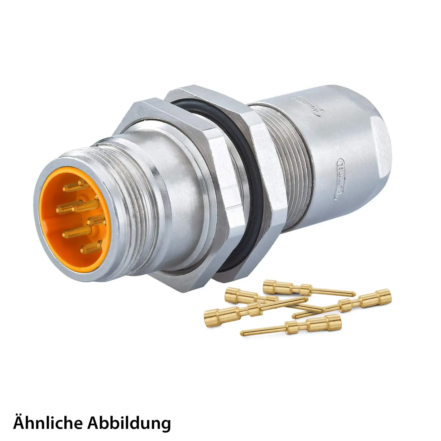 Produktfoto 1 von 799910622K HUMMEL SET inkl. Kontakte M16 Wanddurchführung Kupplung, Crimpein. gerade Polzahl 6+PE, Stift mit Gegenmutter Hinterwand, Kabelabgang gerade, Klemmbereich 2,0mm - 7,0mm