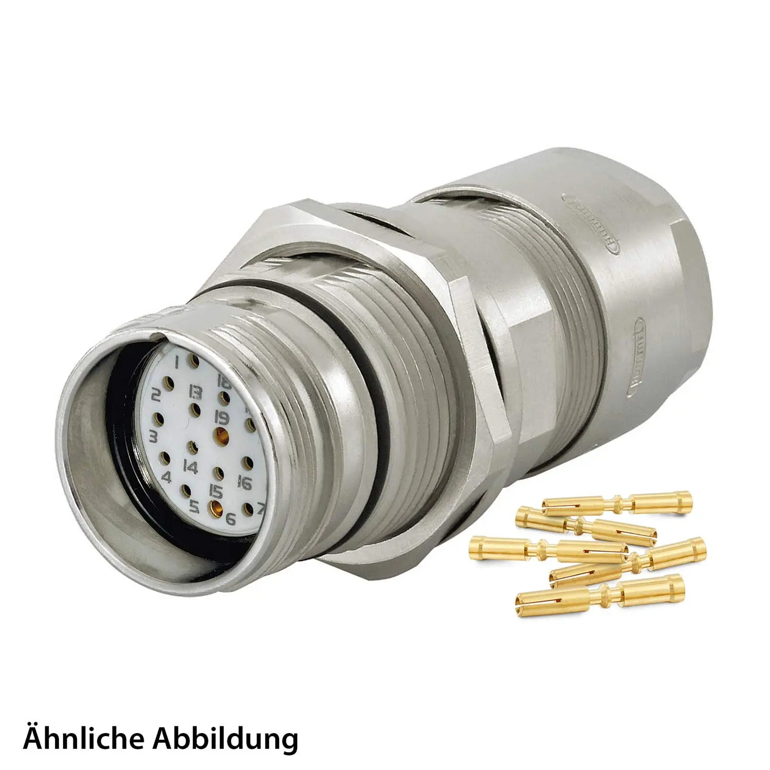 799912381K HUMMEL SET inkl. Kontakte M23 Signal Wanddurchführung Kupplung, Crimpein. gerade Polzahl 9-pol. 1+8, Buchse mit Gegenmutter Hinterwand, Kabelabgang gerade, Klemmbereich 3,0mm - 7,0mm