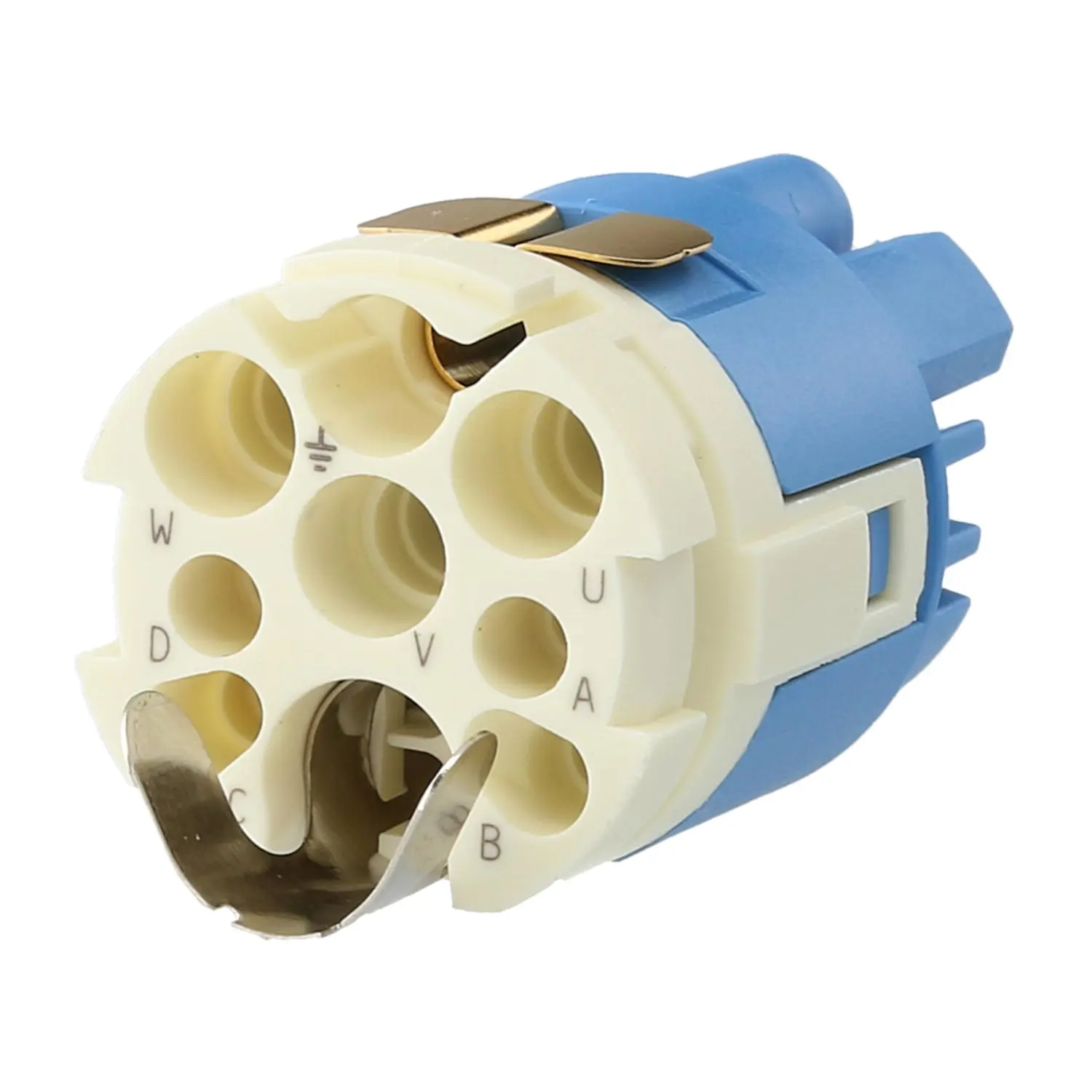 Produktfoto 1 von 7084944102 HUMMEL M23 Hybrid Crimp-Kontakteinsatz Buchse Crimpanschluss, Polzahl 3+4+PE 600V Steuerkontakt 300V, 28A/8A, Farbe blau