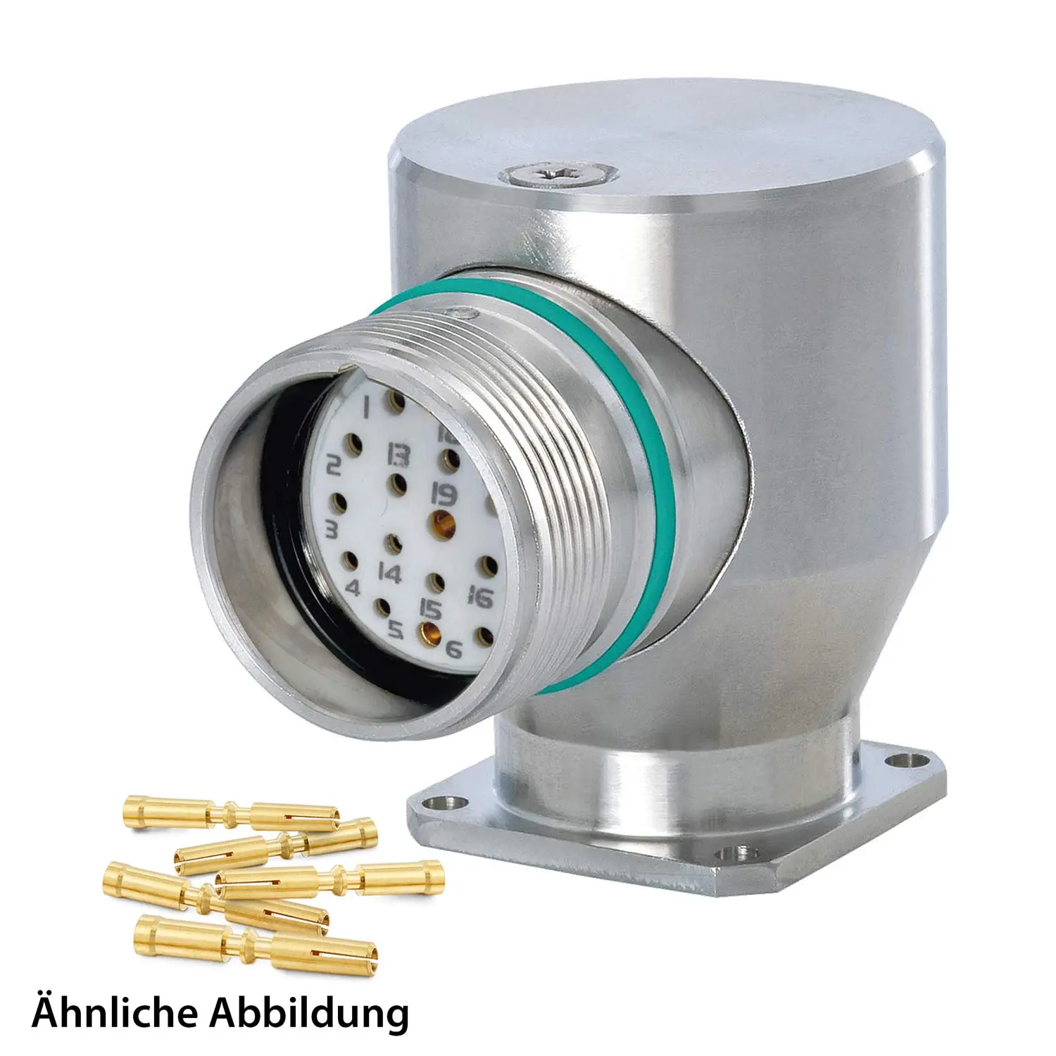 Produktfoto 1 von 799921138K HUMMEL SET inkl. Kontakte M23 Signal INOX Geräteteckverbinder, Crimpei. gewinkelt Polzahl 16-pol., Buchse Vorderwand