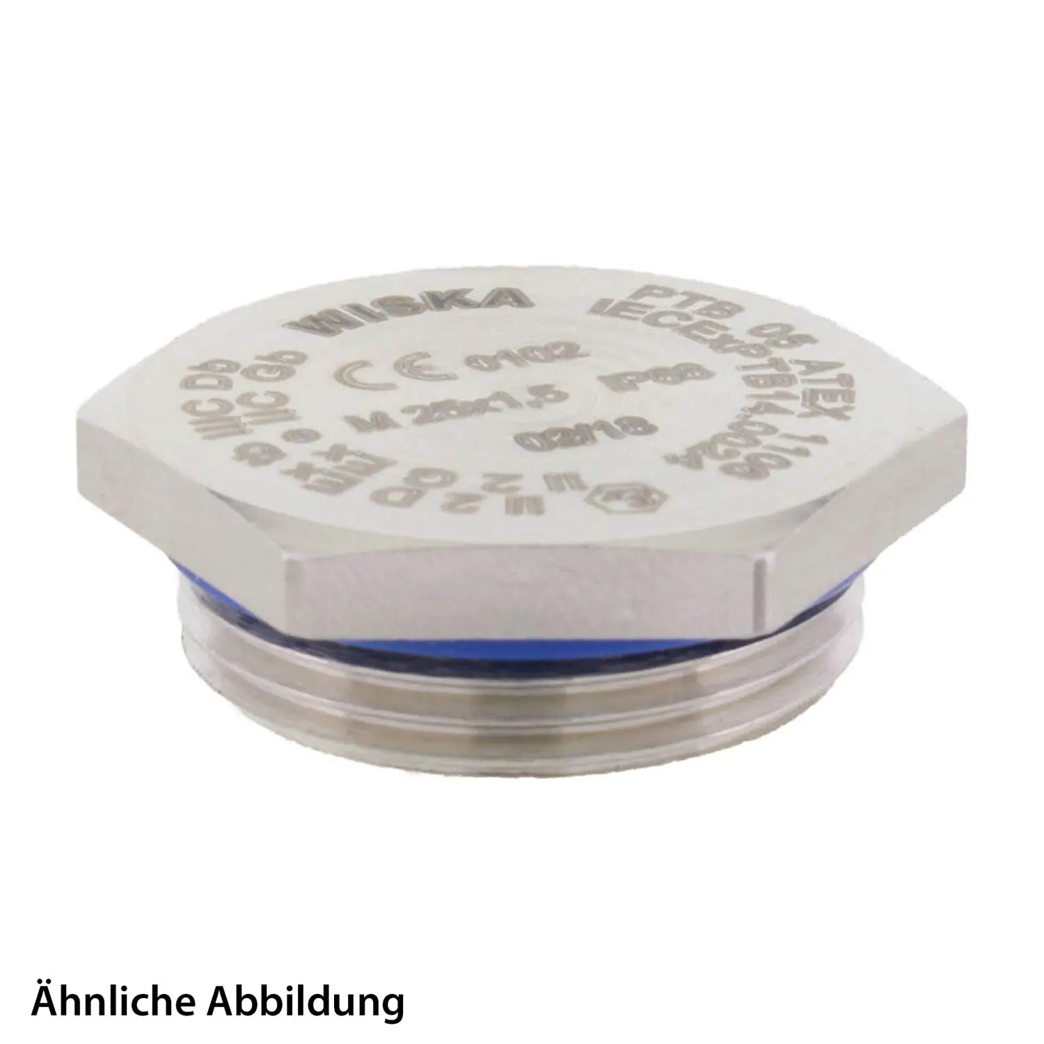 Produktfoto 1 von 10109795 WISKA ATEX-Blindstopfen niedrige Temperatur M50x1,5 Sechskant inkl. O-Ring Messing (CuZn) vernickelt II2DExtbIIICDb / II2GExebIICGb / II 2G (1,2) II 2D (21,22)