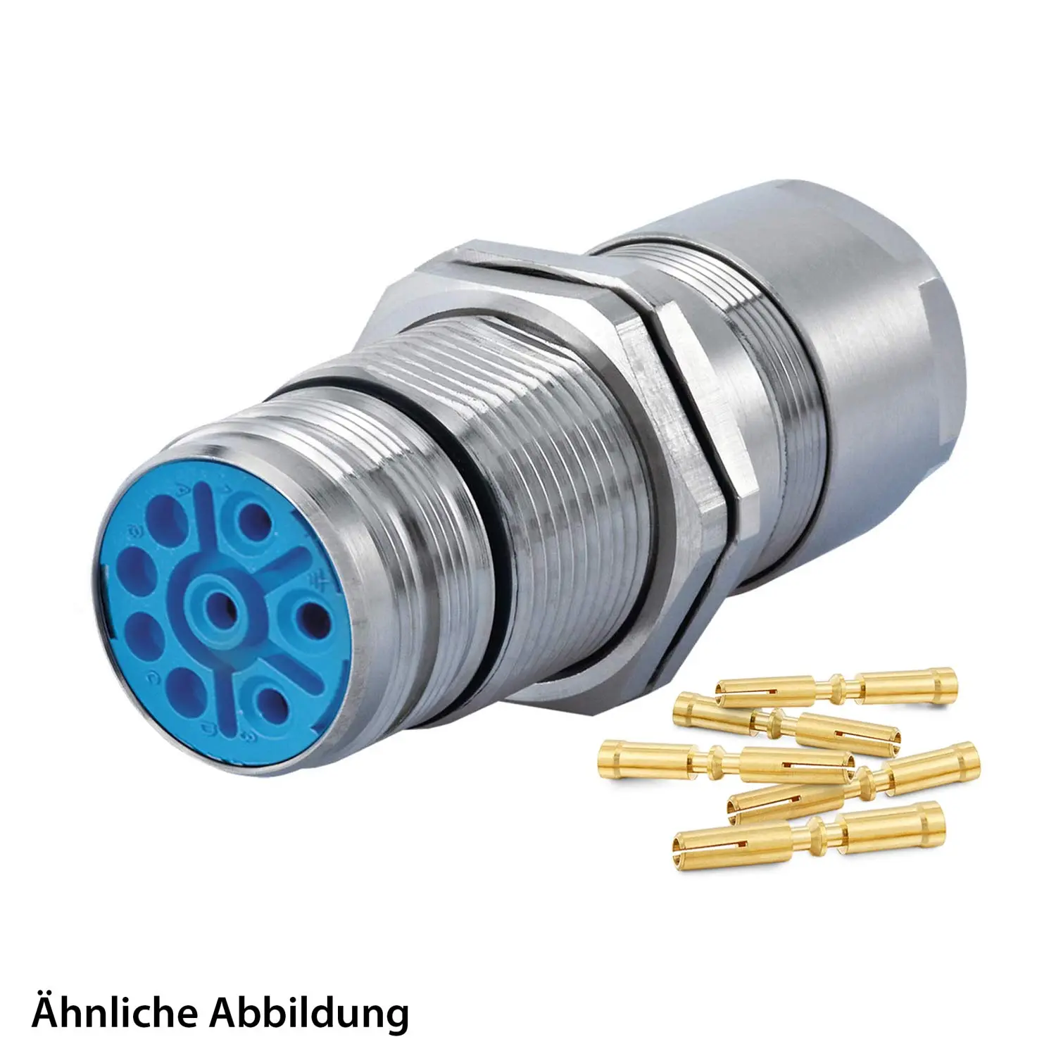 799918359K HUMMEL SET inkl. Kontakte M23 Leistung Wanddurchführung Kupplung, Crimpein. gerade Polzahl 5+PE, Buchse mit Gegenmutter Hinterwand, Klemmbereich 7,0mm - 12,0mm