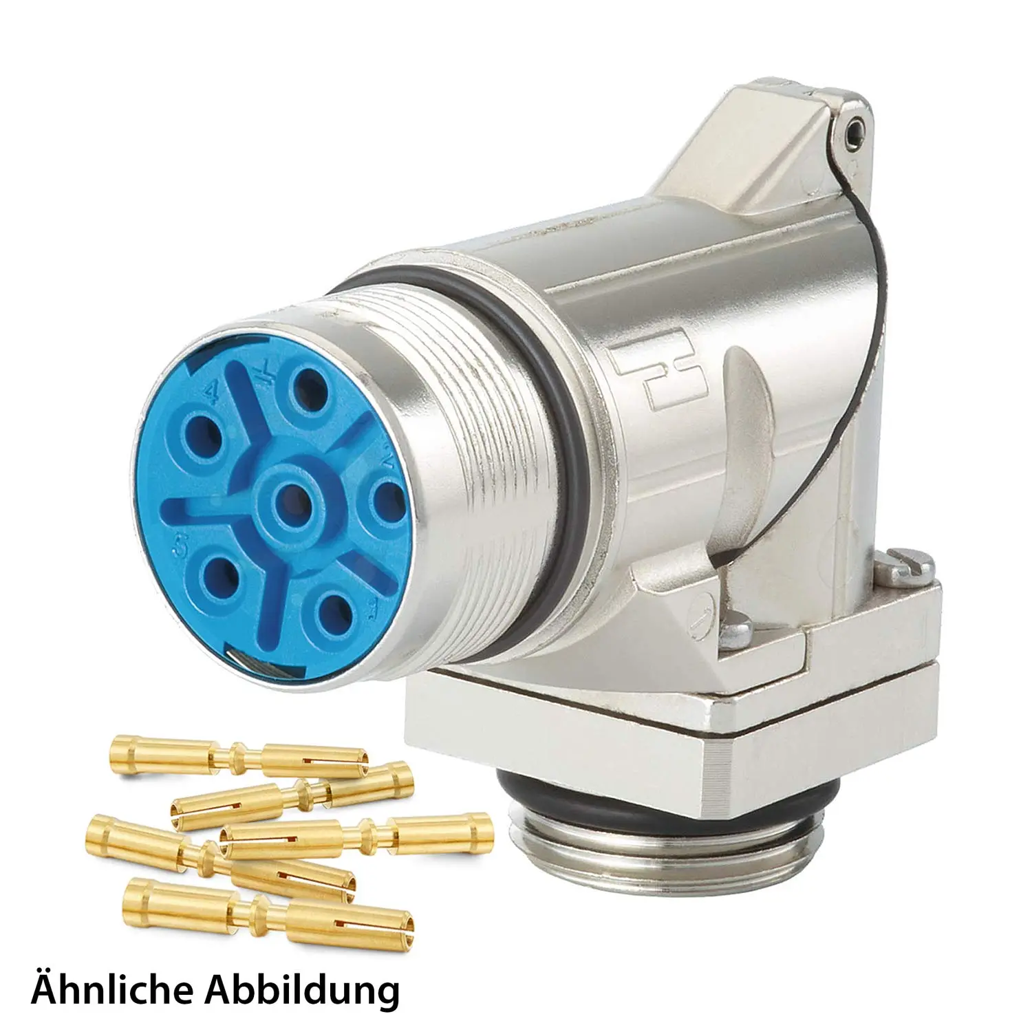 Produktfoto 1 von 799919005K HUMMEL SET inkl. Kontakte M23 Leistung Gerätesteckverbinder, Crimpeinsatz gewinkelt Polzahl 3+4+PE, Buchse drehbar um 335 Grad Vorderwand