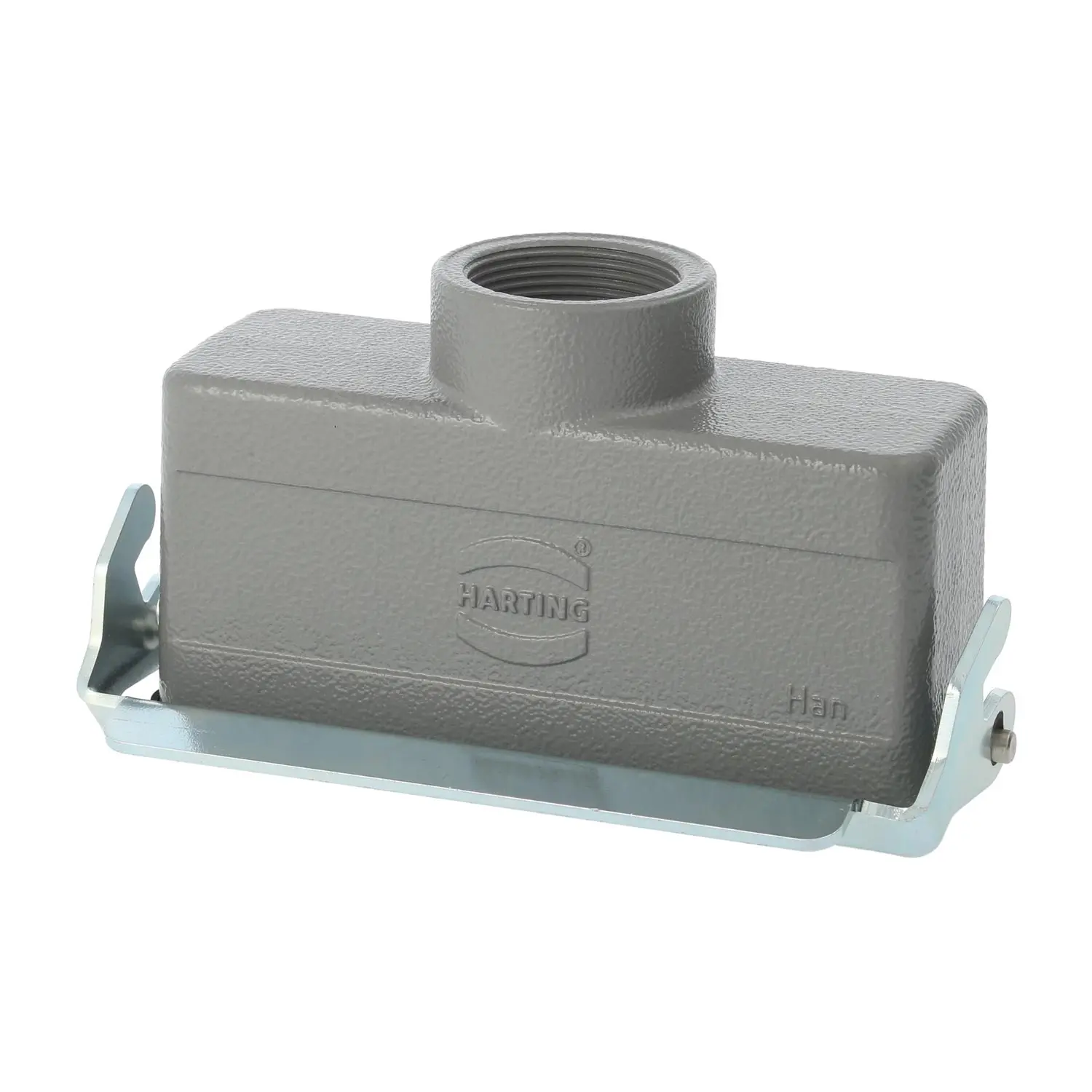 Produktfoto 1 von 04300241764 HARTING Han 24B Kupplungsgehäuse niedrig, 1xM25 gerader Kabelabgang, mit 1 Längsbügel Verschraubung M25 Klemmbereich 9,0mm - 17,0mm