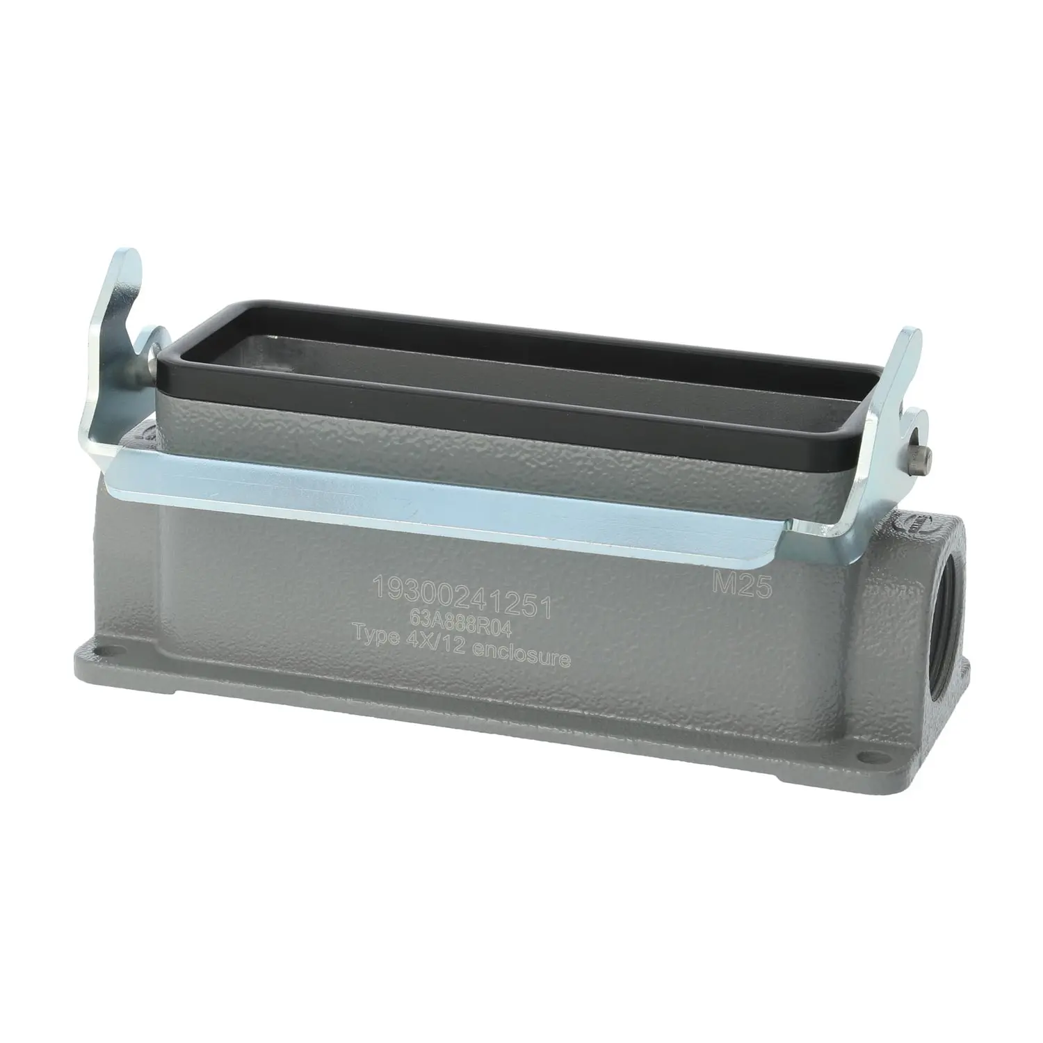 Produktfoto 1 von 04300241251 HARTING Han 24B Sockelgehäuse niedrig, 1xM25 seitlicher Kabelabgang, mit 1 Längsbügel Verschraubung M25 Klemmbereich 9,0mm - 17,0mm