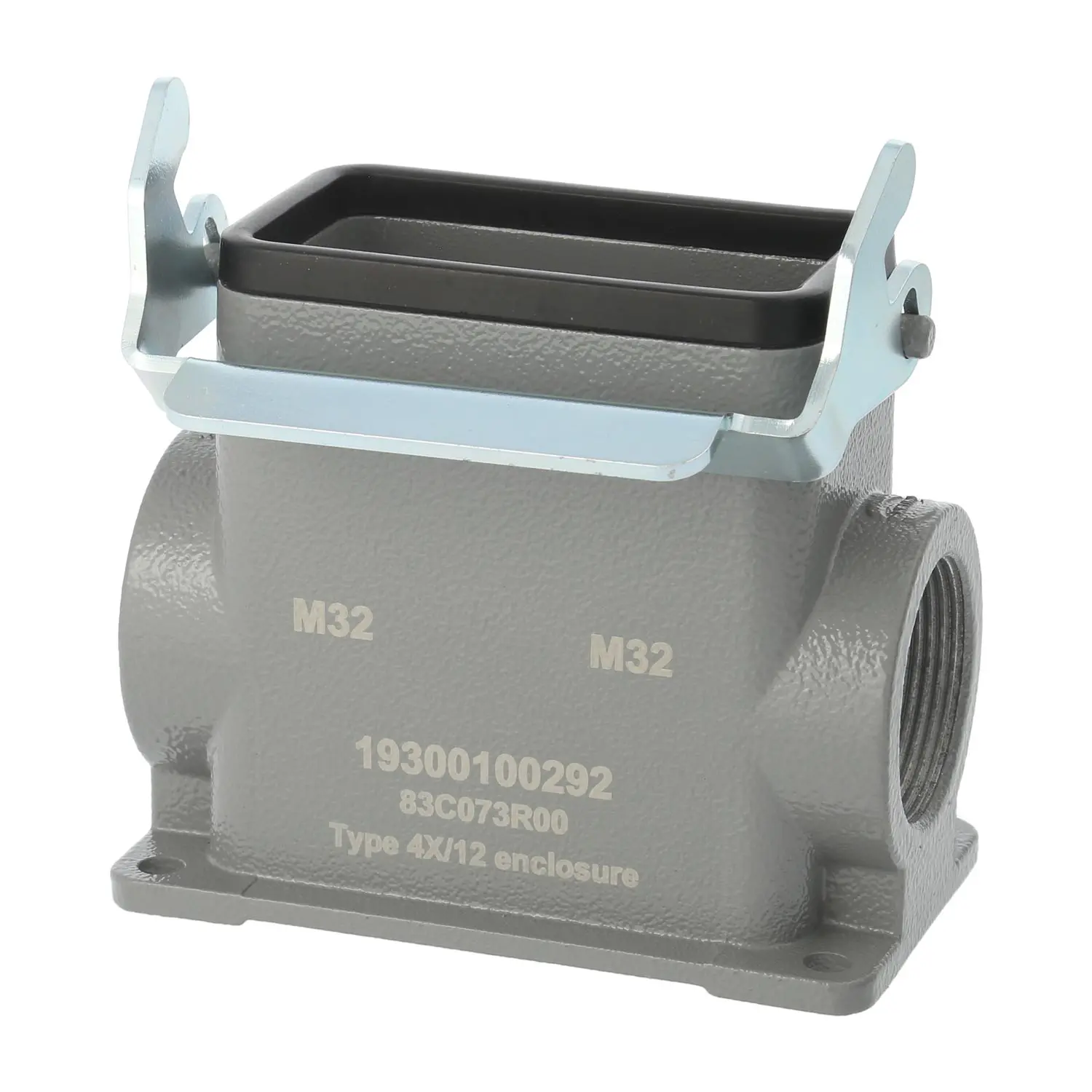 Produktfoto 1 von 04300100294 HARTING Han 10B Sockelgehäuse hoch, 2xPG29 seitlicher Kabelabgang, mit 1 Längsbügel Verschraubung PG29 Klemmbereich 16,0mm - 25,0mm