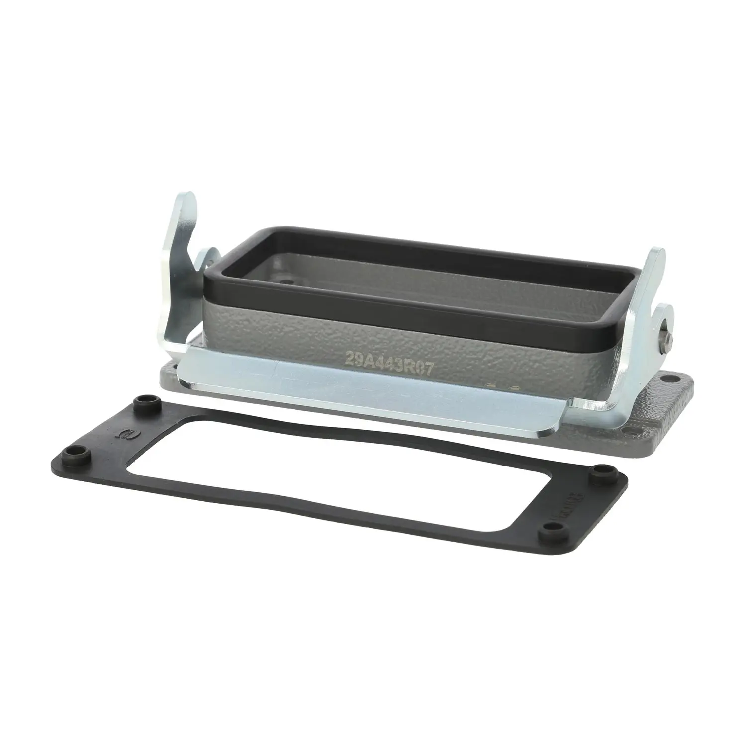 Produktfoto 1 von 04300160305 HARTING Han 16B Anbaugehäuse mit 1 Längsbügel 1 Sicherheitsbügel Metall