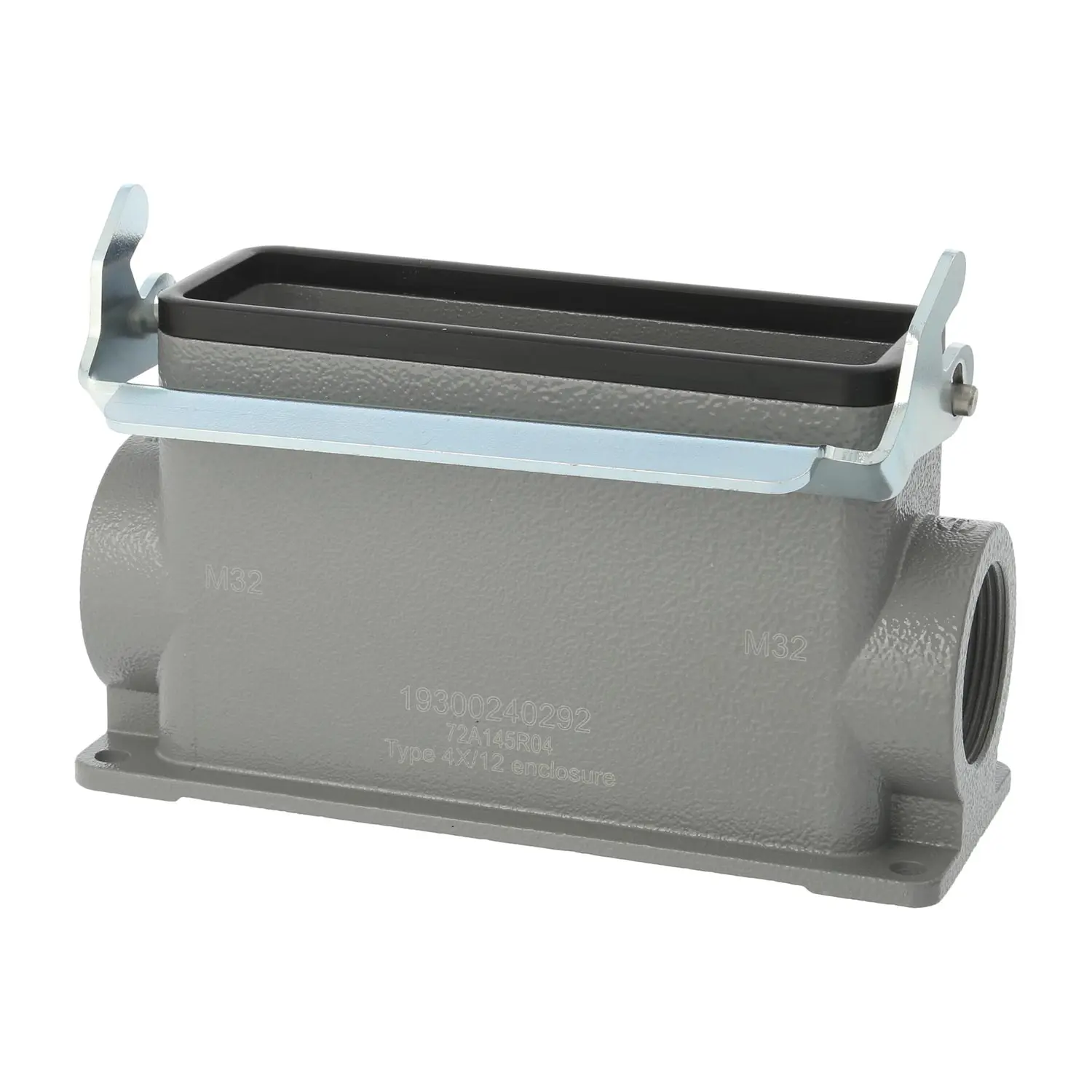 Produktfoto 1 von 04300240291 HARTING Han 24B Sockelgehäuse hoch, 2xPG29 seitlicher Kabelabgang, mit 1 Längsbügel Verschraubung PG29 Klemmbereich 16,0mm - 25,0mm