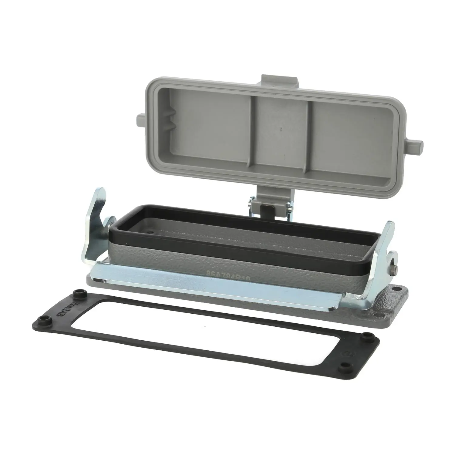 Produktfoto 1 von 04300240304 HARTING Han 24B Anbaugehäuse mit 1 Längsbügel mit Schutzkappe Kunststoff