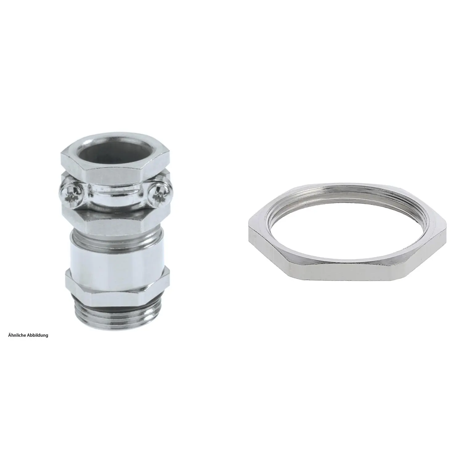 Produktfoto 1 von 59911766K LAPP Verschraubung mit externer Zugentlastung und Gegenmutter M32x1,5 lang mit Einschnittgummi Messing (CuZn) vernickelt Gewindelänge 13,0mm