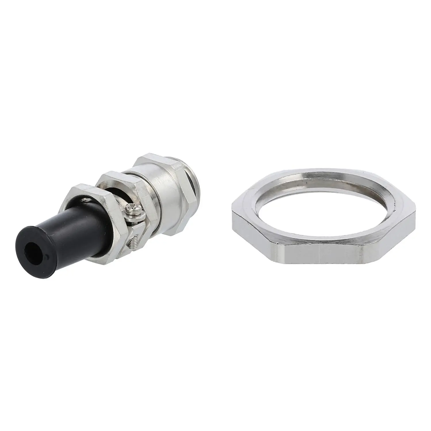 Produktfoto 1 von 59911640K LAPP Verschraubung mit Biegeschutz und Gegenmutter M16x1,5 Sechskant-Zwischenstutzen Messing (CuZn) vernickelt Gewindelänge 5,0mm
