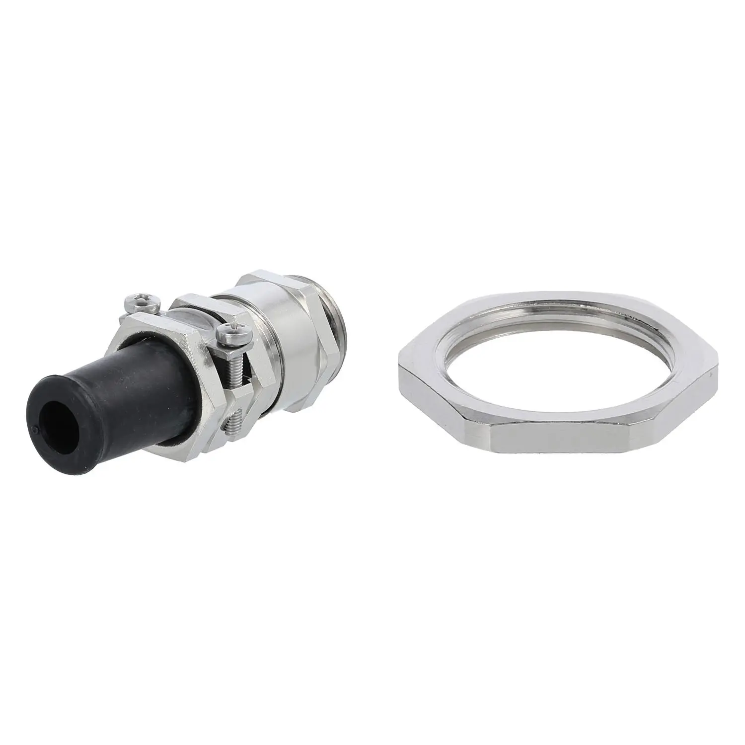Produktfoto 1 von 59911660K LAPP Verschraubung mit Biegeschutz und Gegenmutter M20x1,5 Sechskant-Zwischenstutzen Messing (CuZn) vernickelt Gewindelänge 6,0mm