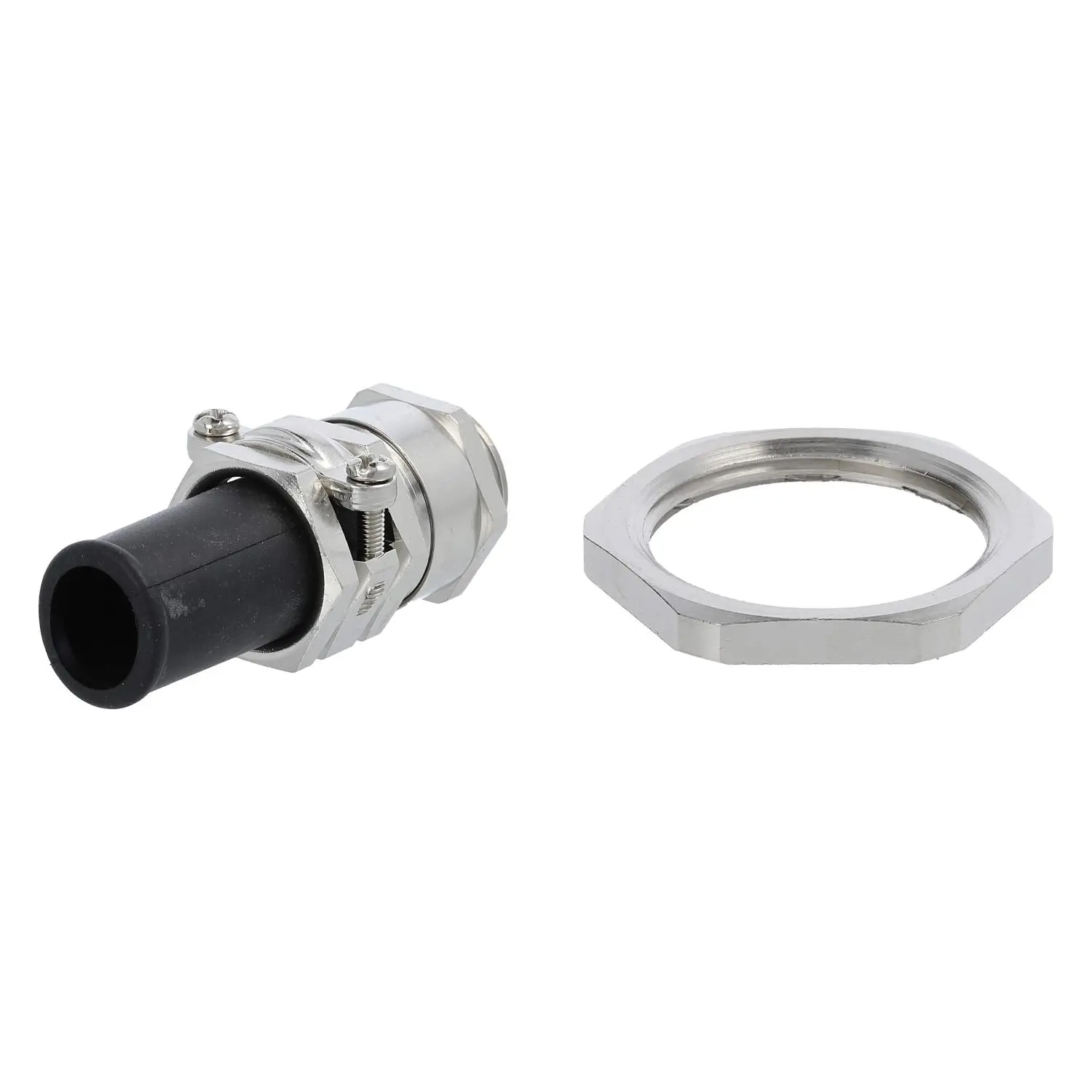 Produktfoto 1 von 59911672K LAPP Verschraubung mit Biegeschutz und Gegenmutter M25x1,5 Sechskant-Zwischenstutzen Messing (CuZn) vernickelt Gewindelänge 7,0mm