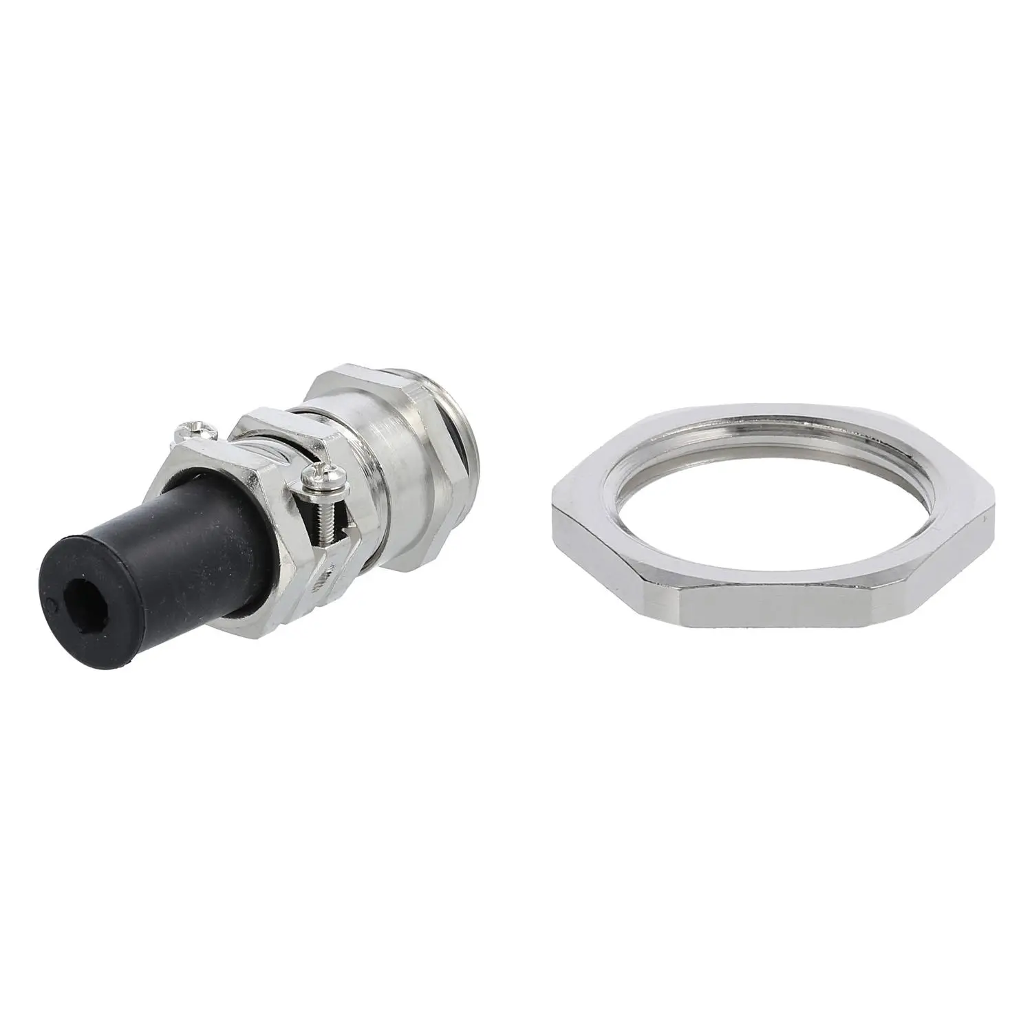 Produktfoto 1 von 59911657K LAPP Verschraubung mit Biegeschutz und Gegenmutter M20x1,5 Sechskant-Zwischenstutzen Messing (CuZn) vernickelt Gewindelänge 6,0mm