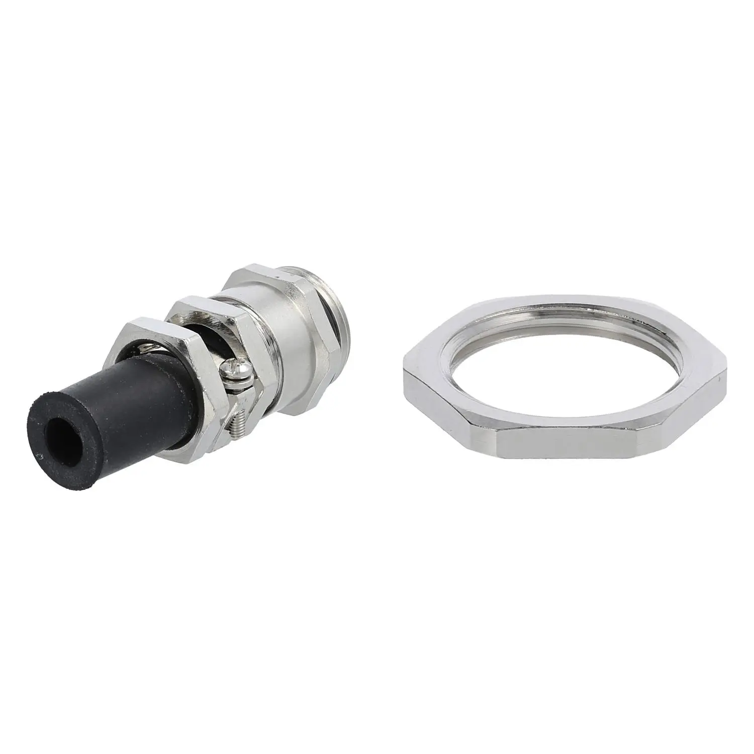 Produktfoto 1 von 59911658K LAPP Verschraubung mit Biegeschutz und Gegenmutter M20x1,5 Sechskant-Zwischenstutzen Messing (CuZn) vernickelt Gewindelänge 6,0mm