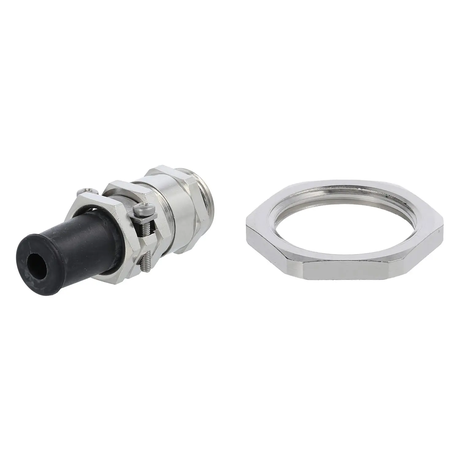 Produktfoto 1 von 59911659K LAPP Verschraubung mit Biegeschutz und Gegenmutter M20x1,5 Sechskant-Zwischenstutzen Messing (CuZn) vernickelt Gewindelänge 6,0mm