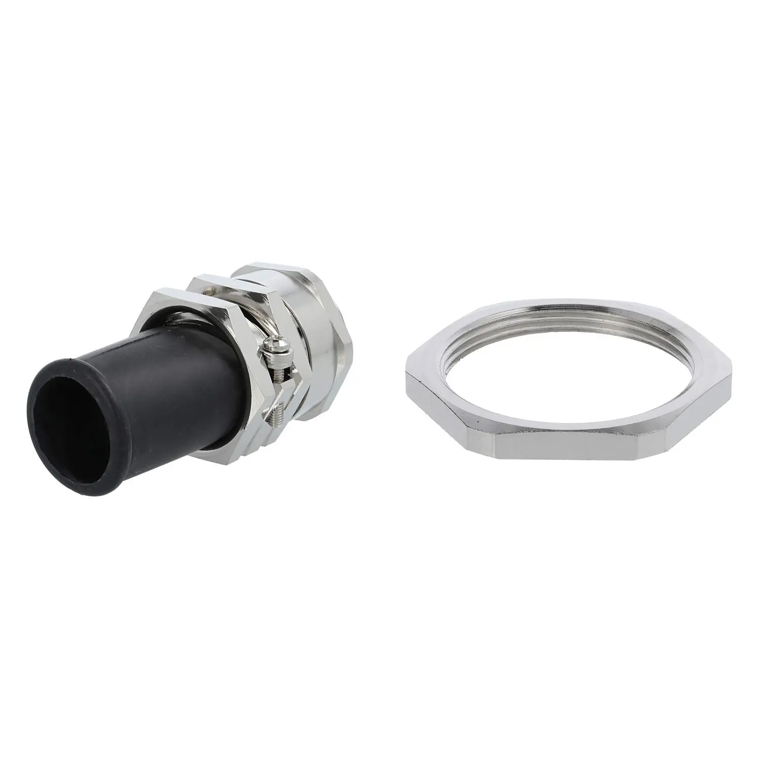 Produktfoto 1 von 59911685K LAPP Verschraubung mit Biegeschutz und Gegenmutter M40x1,5 Sechskant-Zwischenstutzen Messing (CuZn) vernickelt Gewindelänge 9,0mm