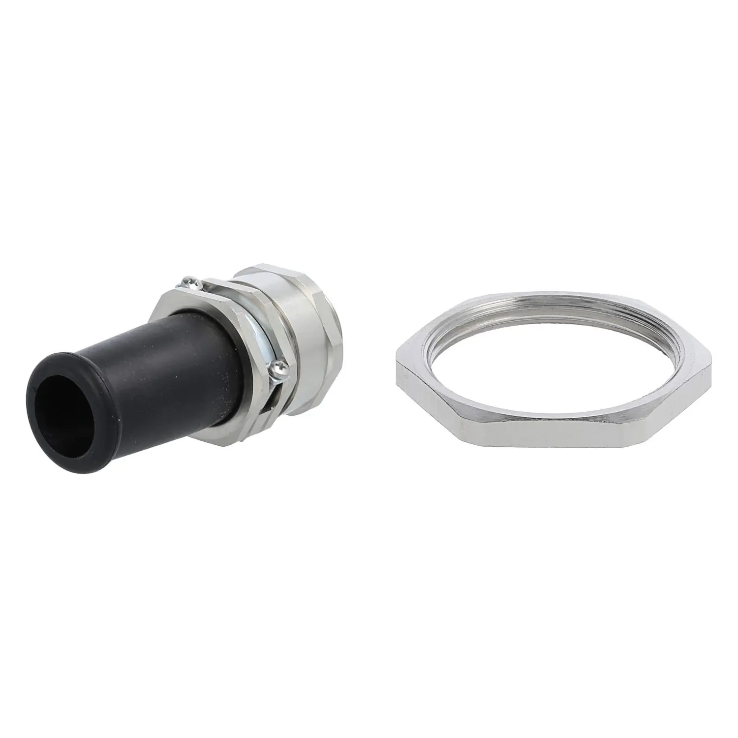 Produktfoto 1 von 59911680K LAPP Verschraubung mit Biegeschutz und Gegenmutter M32x1,5 Sechskant-Zwischenstutzen Messing (CuZn) vernickelt Gewindelänge 8,0mm