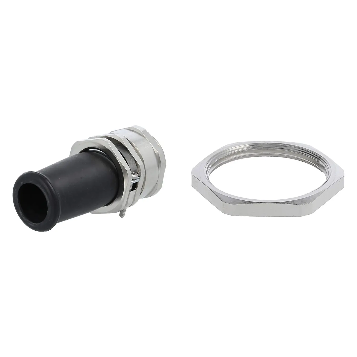Produktfoto 1 von 59911681K LAPP Verschraubung mit Biegeschutz und Gegenmutter M32x1,5 Sechskant-Zwischenstutzen Messing (CuZn) vernickelt Gewindelänge 8,0mm