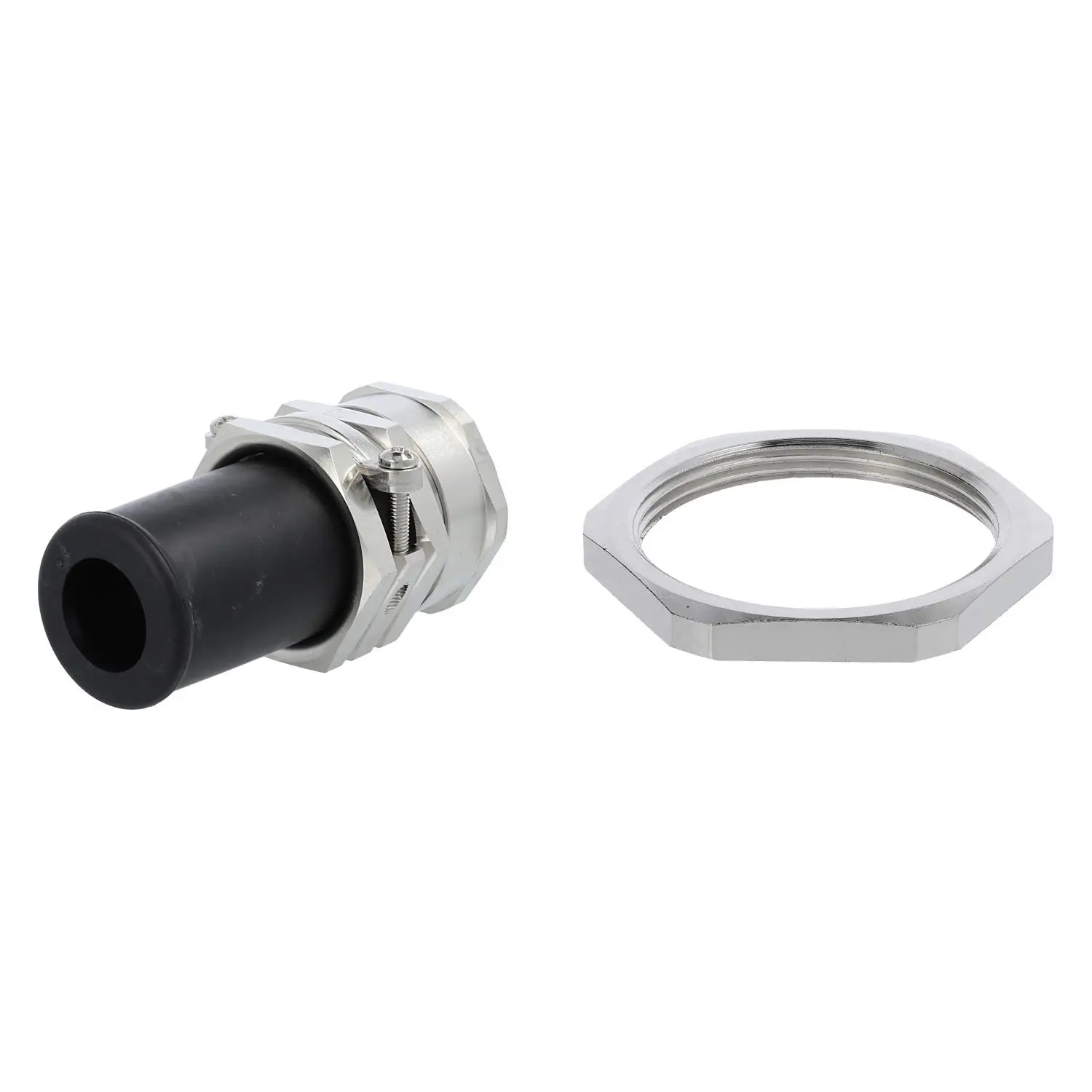 Produktfoto 1 von 59911682K LAPP Verschraubung mit Biegeschutz und Gegenmutter M40x1,5 Sechskant-Zwischenstutzen Messing (CuZn) vernickelt Gewindelänge 9,0mm