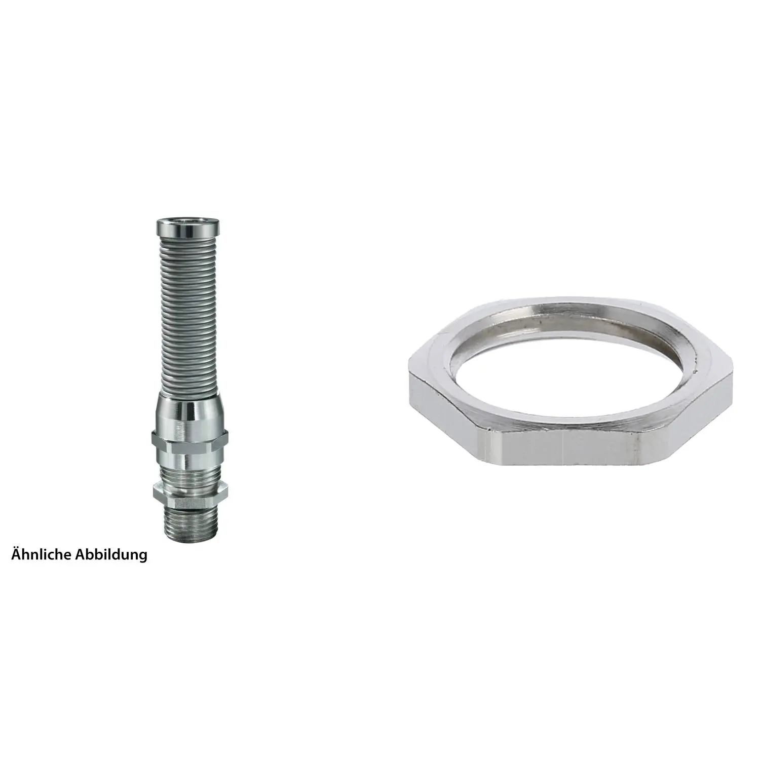 Produktfoto 1 von 59911937K WISKA Verschraubung mit M-Biegeschutz und Gegenmutter M16x1,5 lang inkl. O-Ring Messing (CuZn) vernickelt Gewindelänge 12,0mm