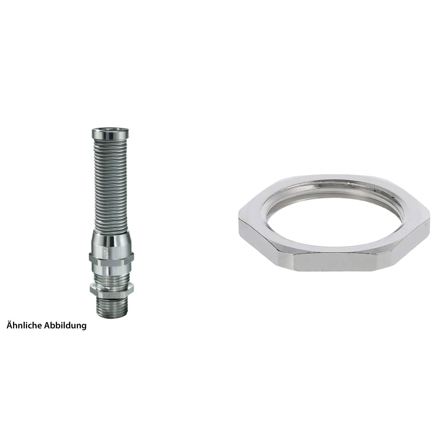 Produktfoto 1 von 59911939K WISKA Verschraubung mit M-Biegeschutz und Gegenmutter M20x1,5 lang inkl. O-Ring Messing (CuZn) vernickelt Gewindelänge 12,0mm