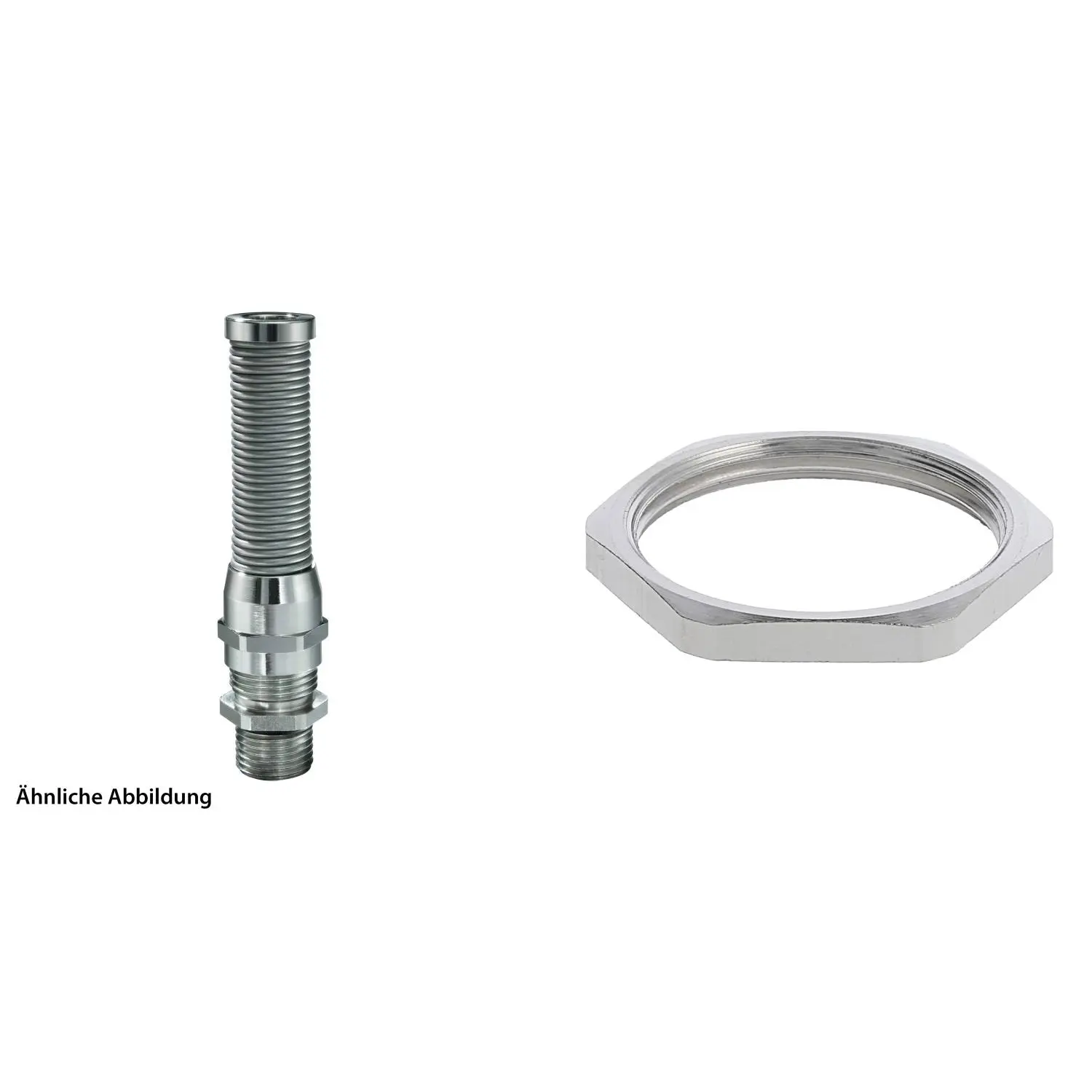 Produktfoto 1 von 59911943K WISKA Verschraubung mit M-Biegeschutz und Gegenmutter M32x1,5 lang inkl. O-Ring Messing (CuZn) vernickelt Gewindelänge 15,0mm