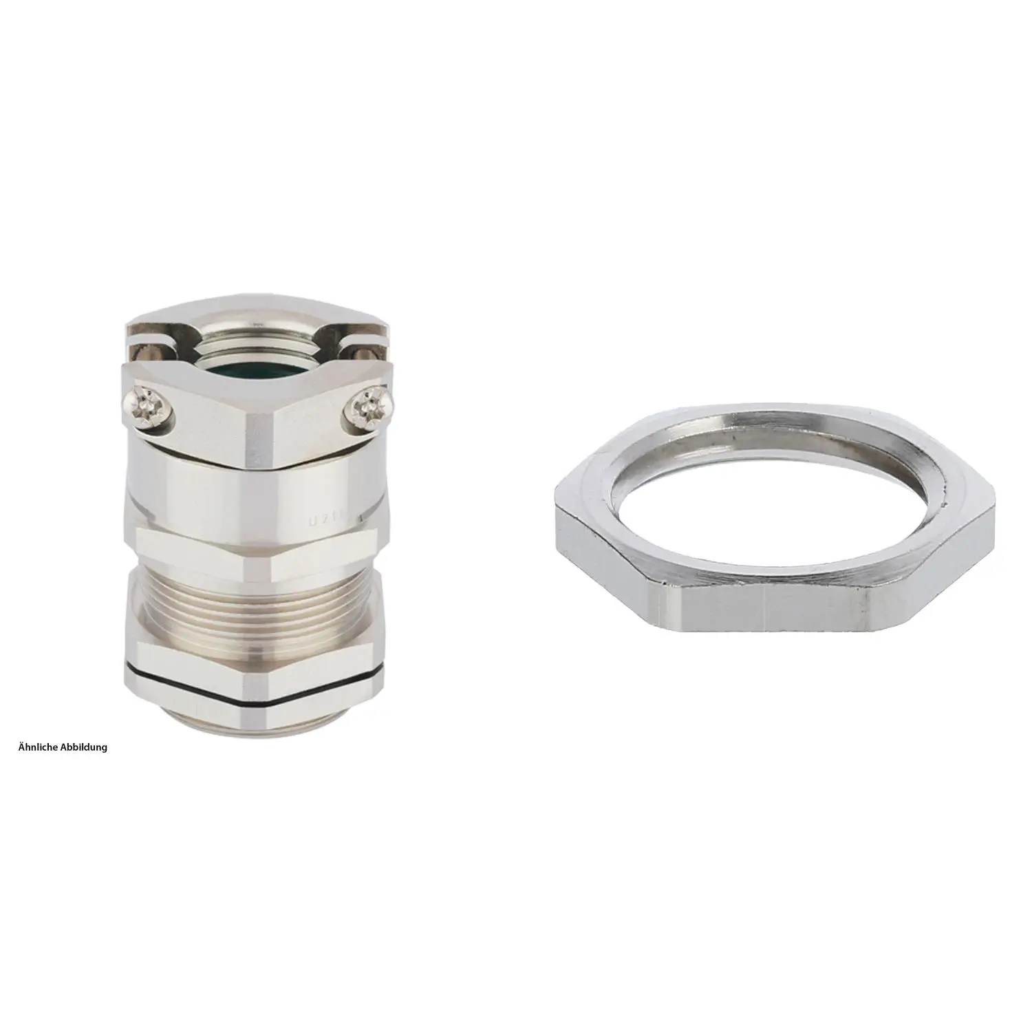 Produktfoto 1 von 59911555K LAPP Verschraubung halogenfrei mit externer Zugentlastung und Gegenmutter M16x1,5 Messing (CuZn) vernickelt Gewindelänge 7,0mm