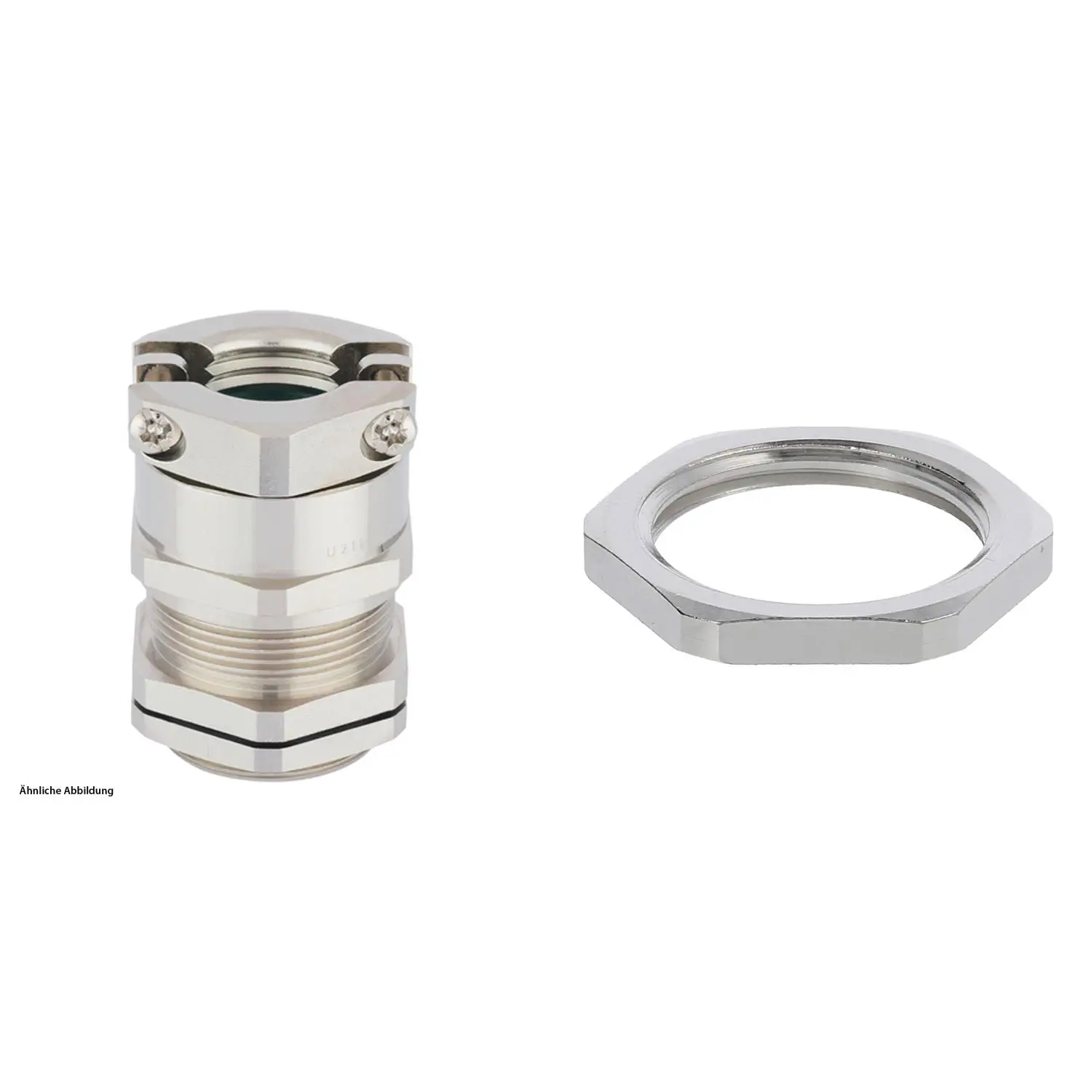 Produktfoto 1 von 59911556K LAPP Verschraubung halogenfrei mit externer Zugentlastung und Gegenmutter M20x1,5 Messing (CuZn) vernickelt Gewindelänge 8,5mm