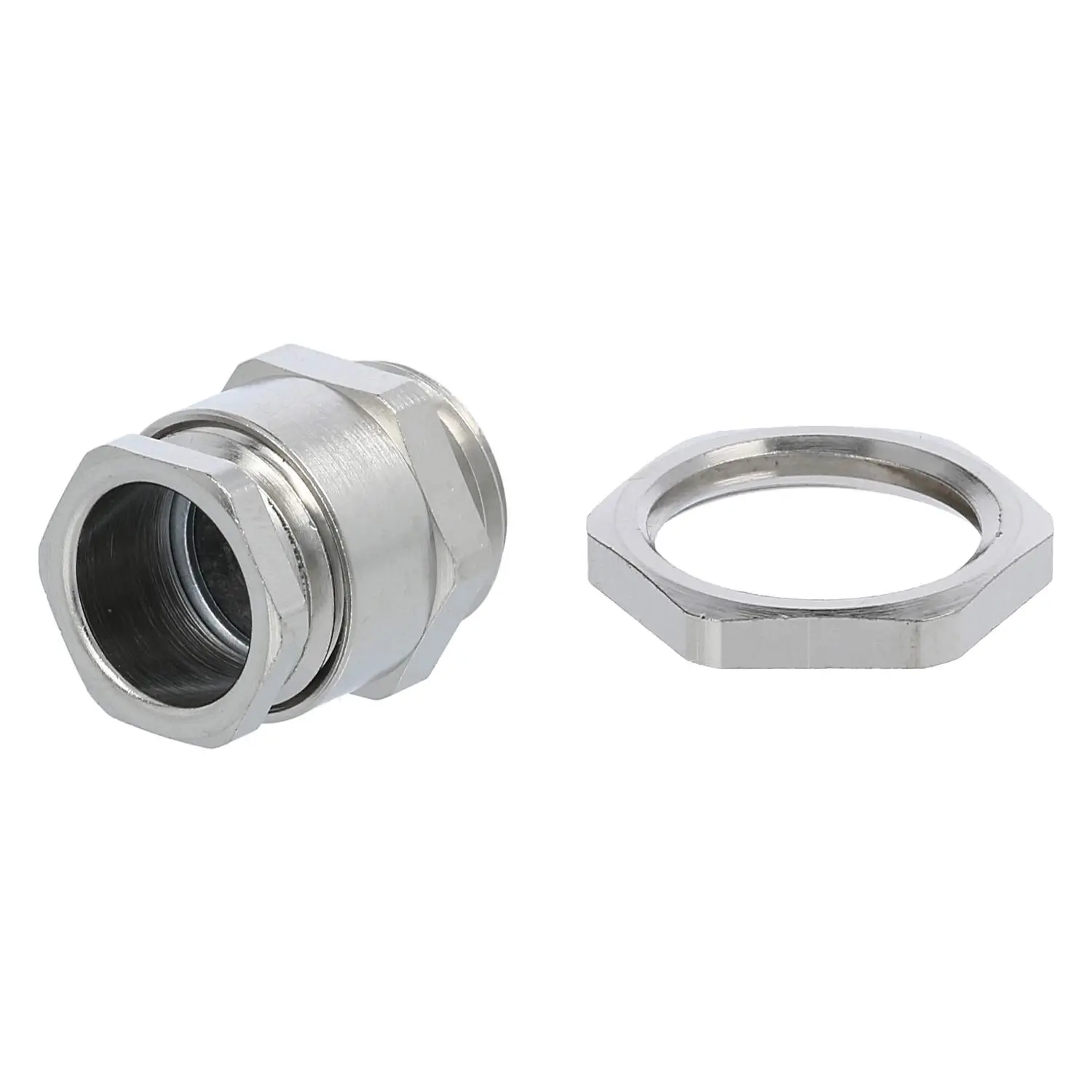 Produktfoto 1 von 59911334K WISKA DIN-Verschraubung mit Einschnittdichtung und Gegenmutter M16x1,5 Sechskant-Zwischenstutzen Messing (CuZn) vernickelt Gewindelänge 5,0mm