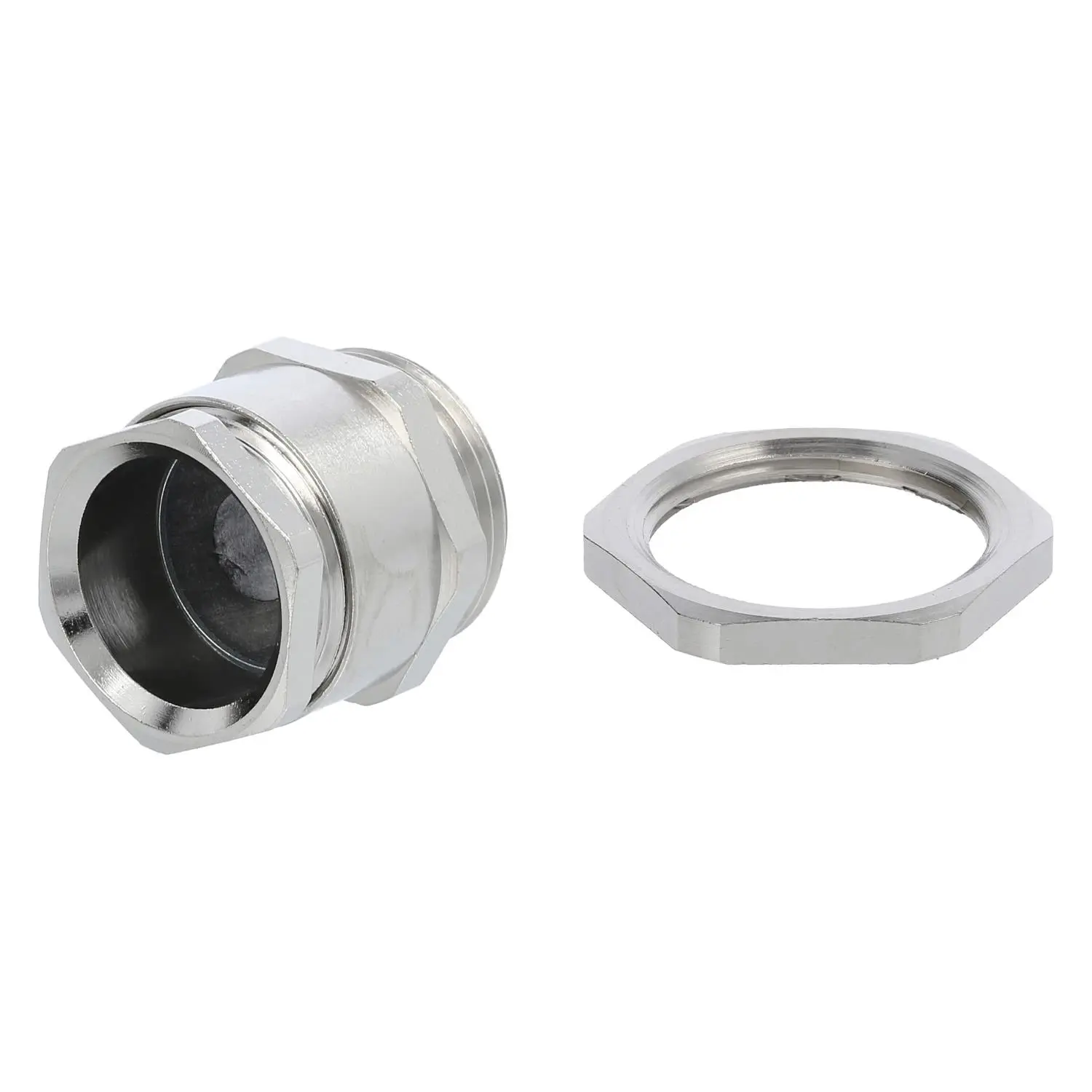 Produktfoto 1 von 59911338K WISKA DIN-Verschraubung mit Einschnittdichtung und Gegenmutter M25x1,5 Sechskant-Zwischenstutzen Messing (CuZn) vernickelt Gewindelänge 7,0mm