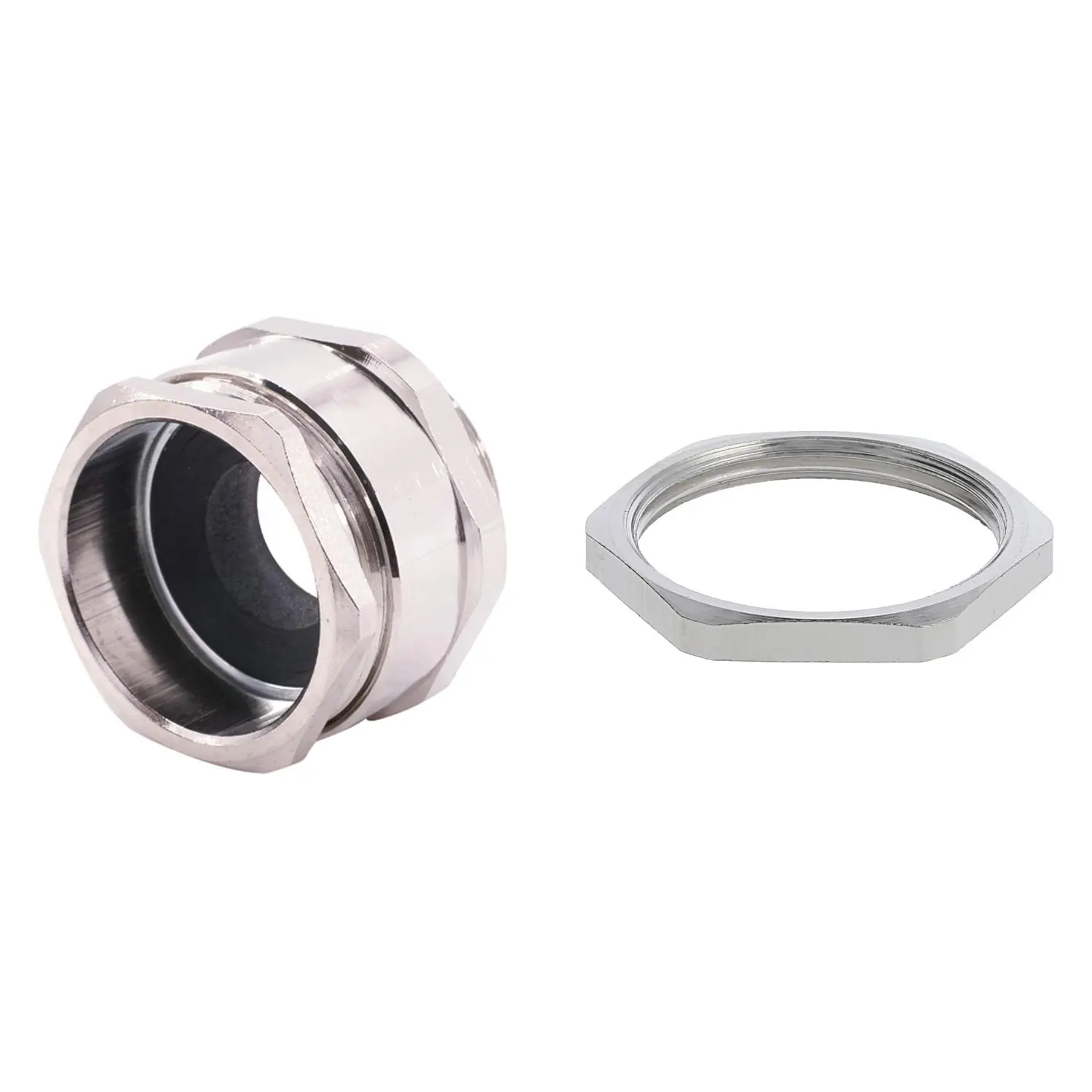 Produktfoto 1 von 59911340K WISKA DIN-Verschraubung mit Einschnittdichtung und Gegenmutter M32x1,5 Sechskant-Zwischenstutzen Messing (CuZn) vernickelt Gewindelänge 8,0mm