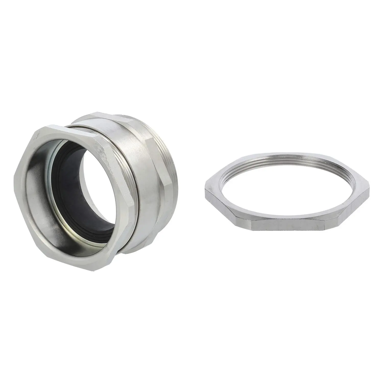 Produktfoto 1 von 59911346K WISKA DIN-Verschraubung mit Einschnittdichtung und Gegenmutter M63x1,5 Sechskant-Zwischenstutzen Messing (CuZn) vernickelt Gewindelänge 10,0mm