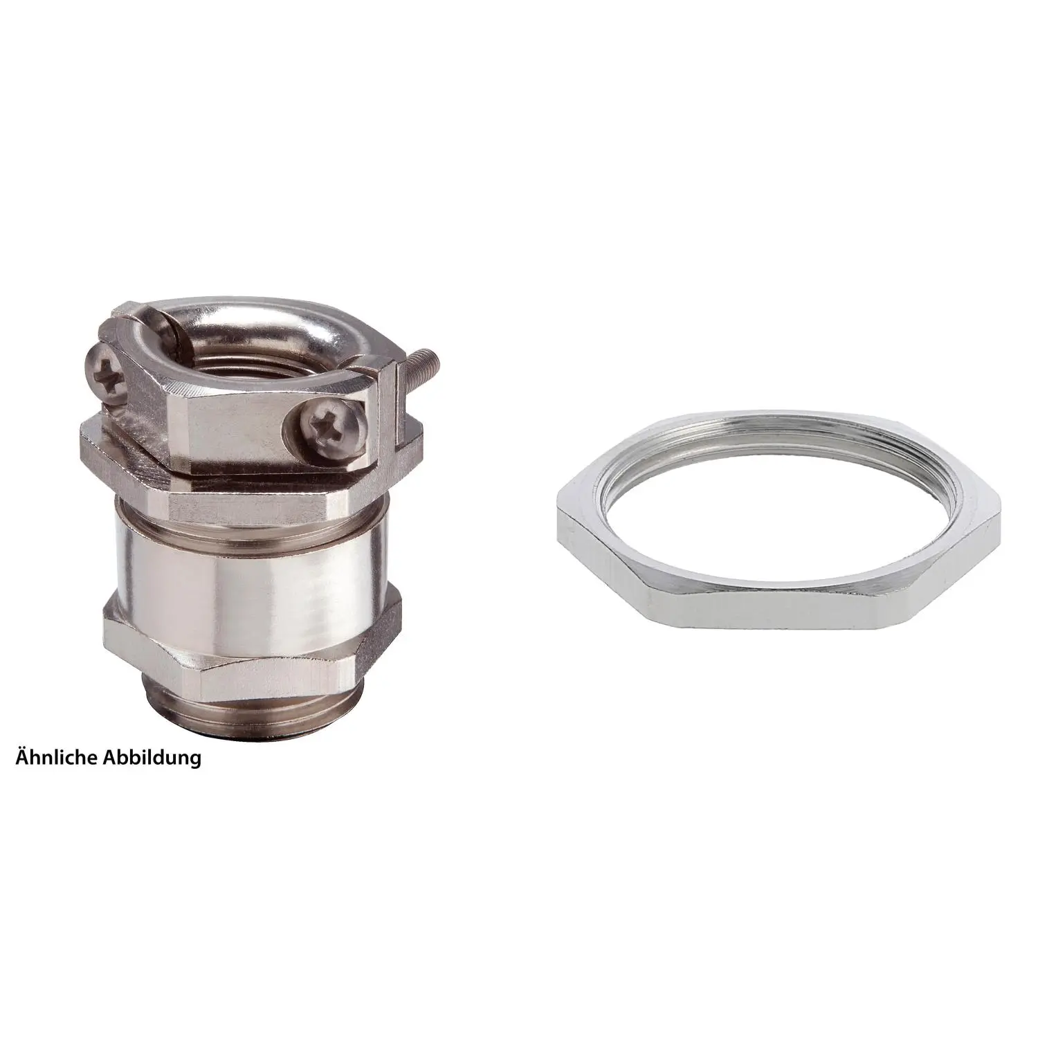 Produktfoto 1 von 59911318K WISKA DIN-Verschraubung mit Doppelbügel Zugentlastung und Gegenmutter M32x1,5 Messing (CuZn) vernickelt Gewindelänge 8,0mm