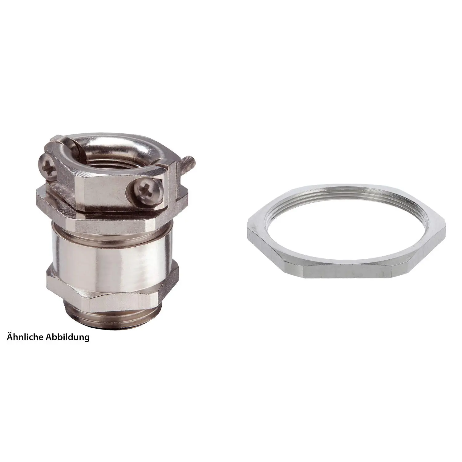 Produktfoto 1 von 59911321K WISKA DIN-Verschraubung mit Doppelbügel Zugentlastung und Gegenmutter M63x1,5 Messing (CuZn) vernickelt Gewindelänge 10,0mm