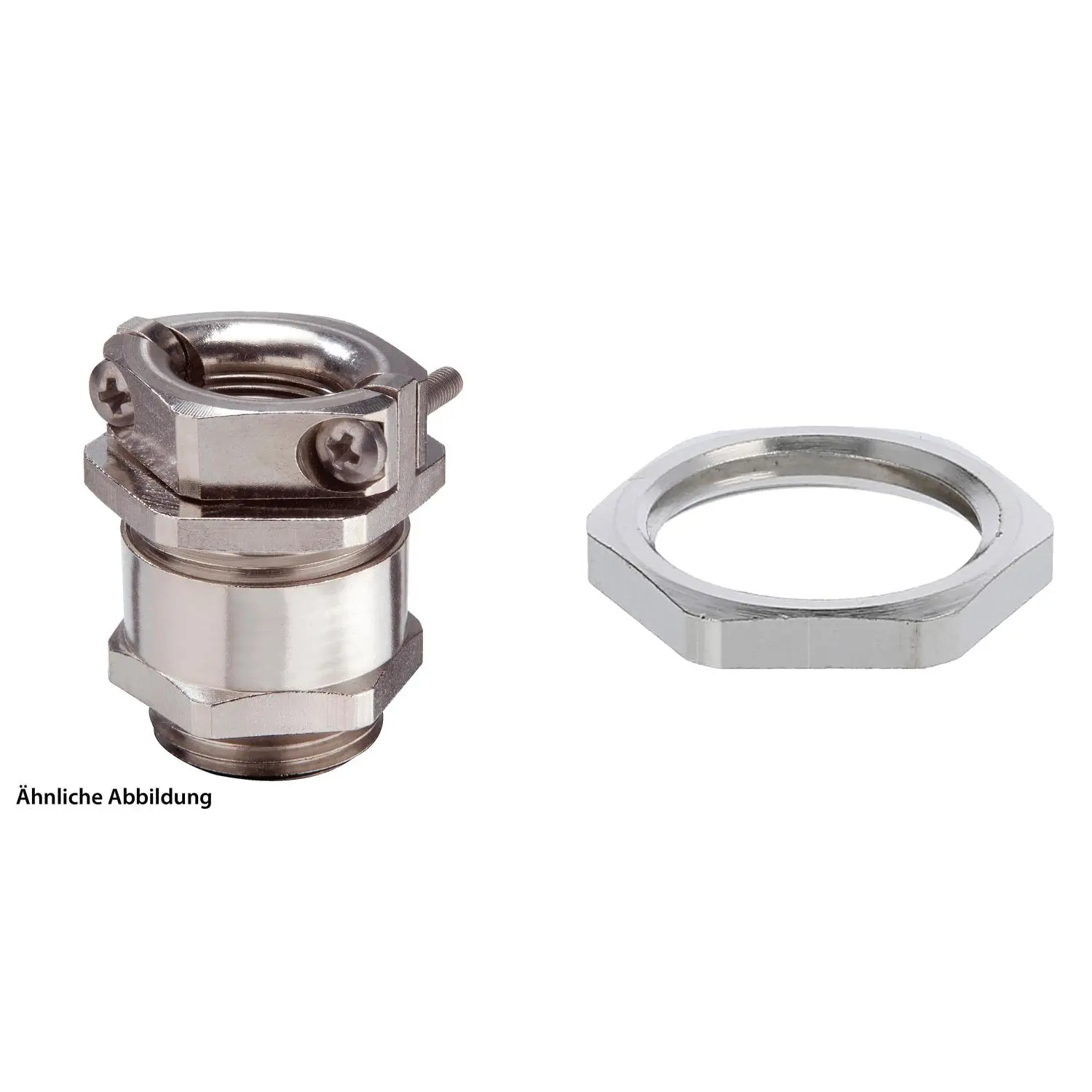 Produktfoto 1 von 59911315K WISKA DIN-Verschraubung mit Doppelbügel Zugentlastung und Gegenmutter M16x1,5 Messing (CuZn) vernickelt Gewindelänge 5,0mm