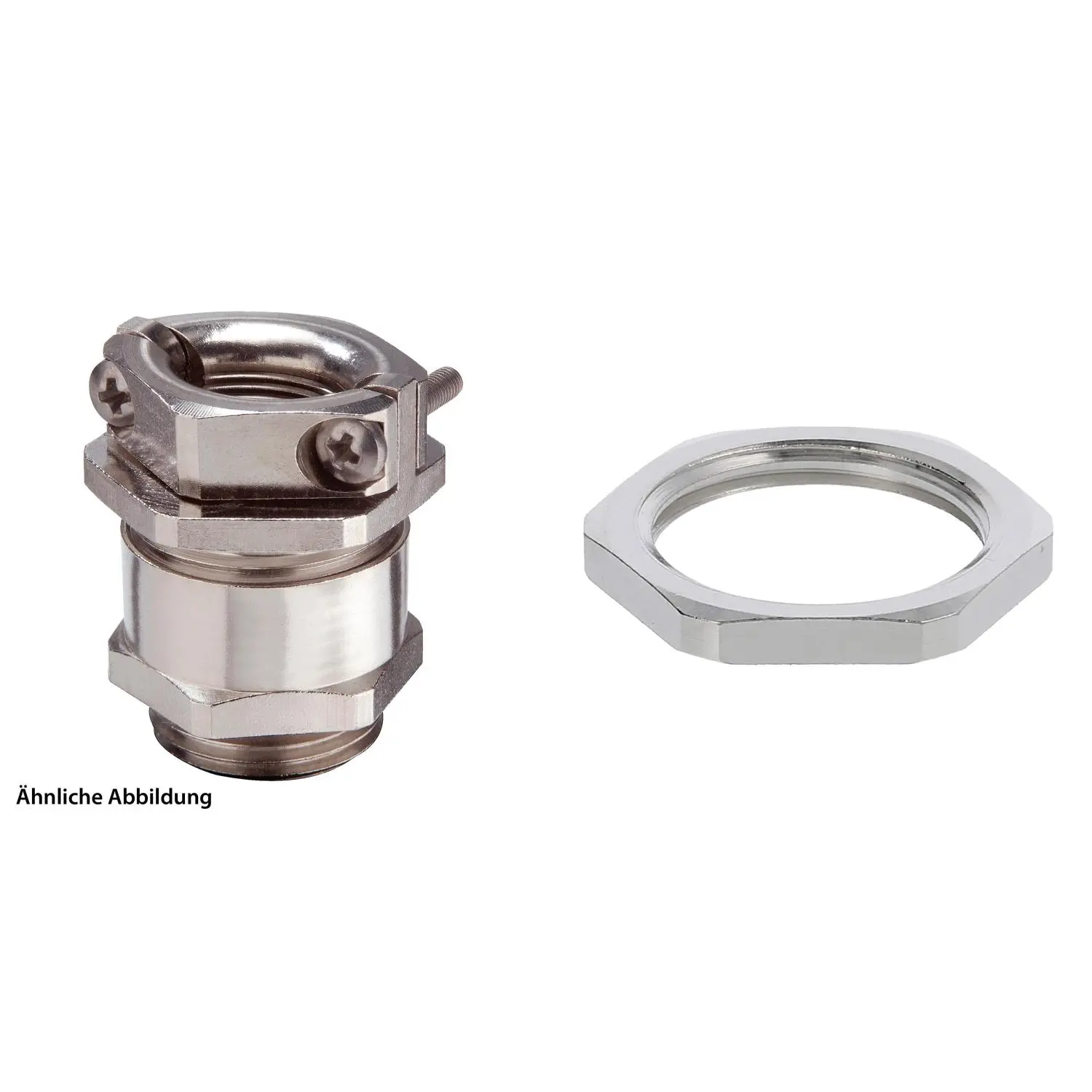 Produktfoto 1 von 59911316K WISKA DIN-Verschraubung mit Doppelbügel Zugentlastung und Gegenmutter M20x1,5 Messing (CuZn) vernickelt Gewindelänge 6,0mm