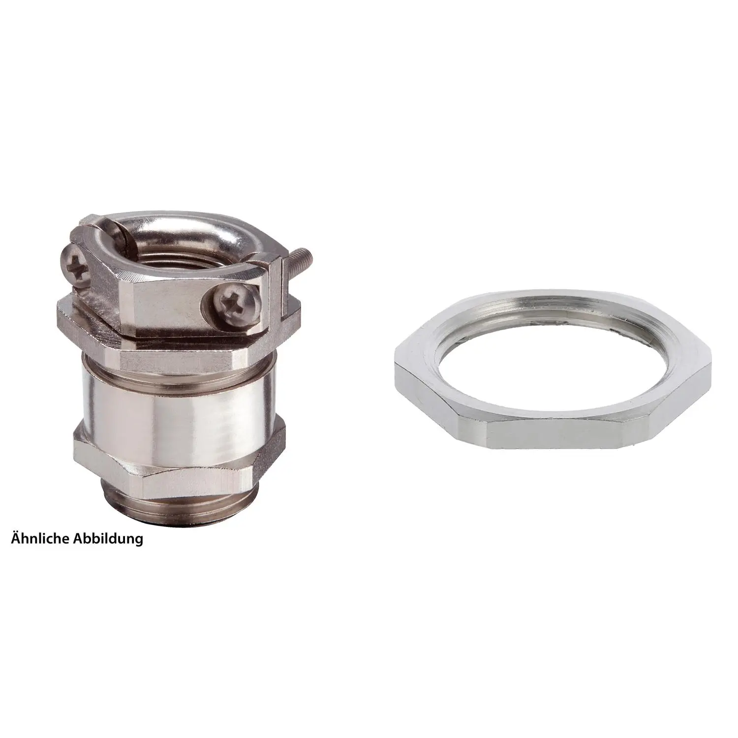 Produktfoto 1 von 59911317K WISKA DIN-Verschraubung mit Doppelbügel Zugentlastung und Gegenmutter M25x1,5 Messing (CuZn) vernickelt Gewindelänge 7,0mm